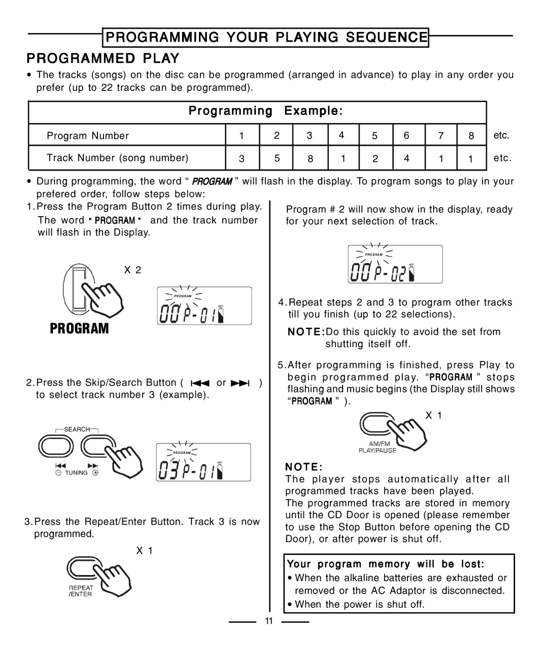 Lenoxx Electronics CD-91 operating instructions Programming Your Playing Sequence Programmed Play 