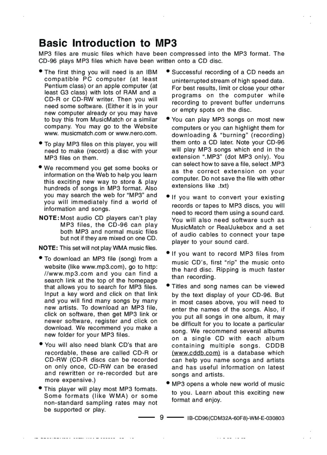 Lenoxx Electronics CD-96 manual Basic Introduction to MP3 