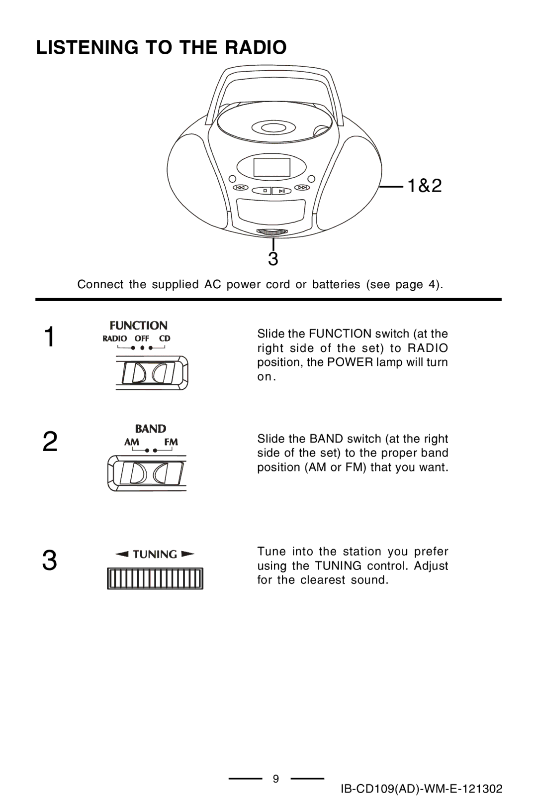 Lenoxx Electronics CD109 manual Listening to the Radio 