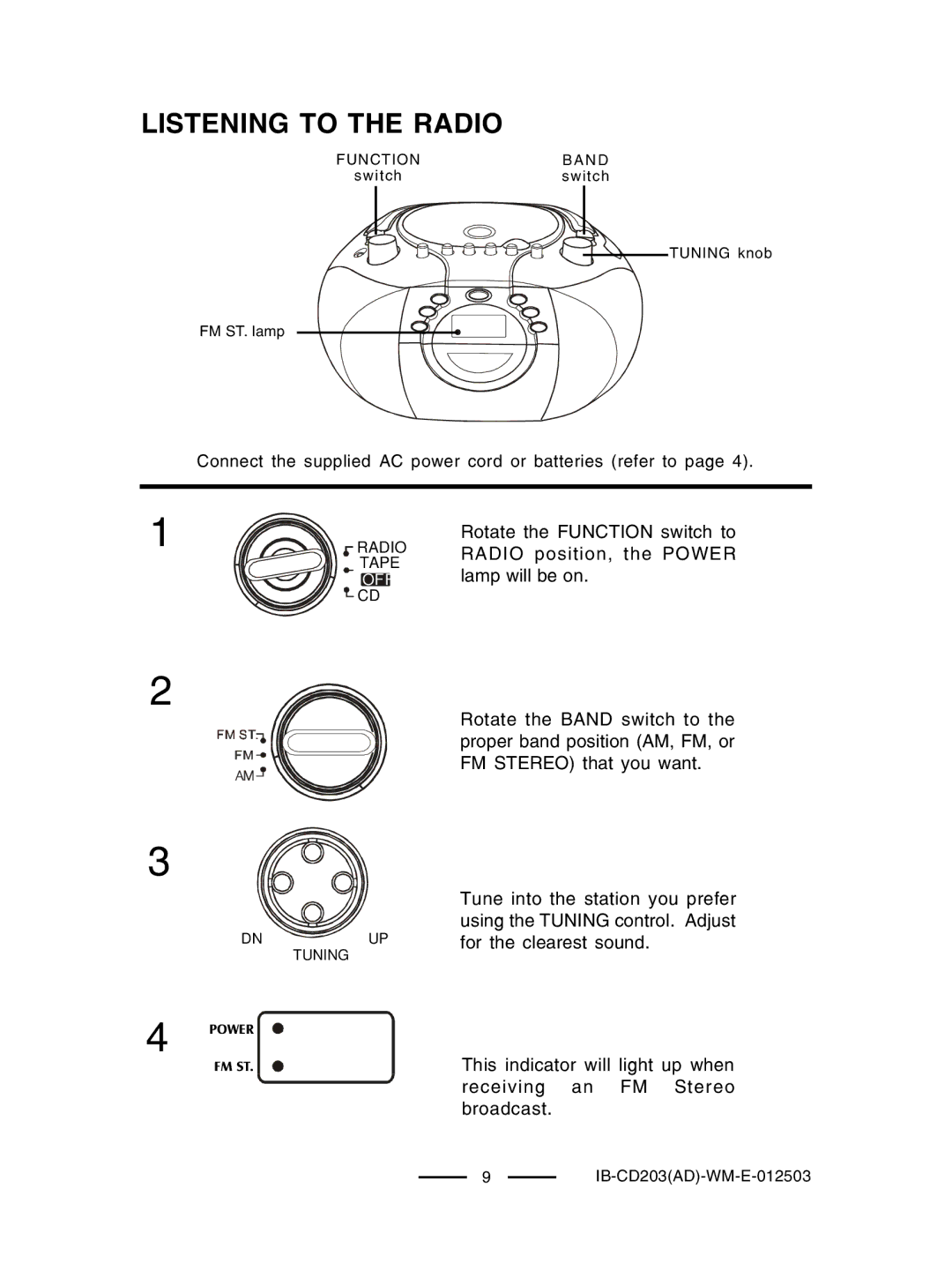 Lenoxx Electronics CD203 manual Listening to the Radio 