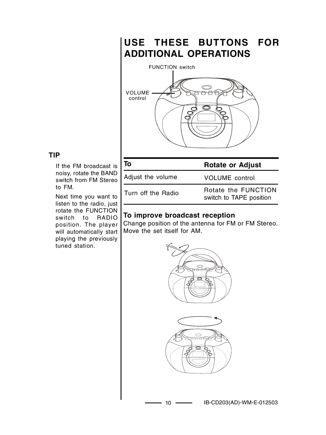 Lenoxx Electronics CD203 manual Rotate or Adjust 