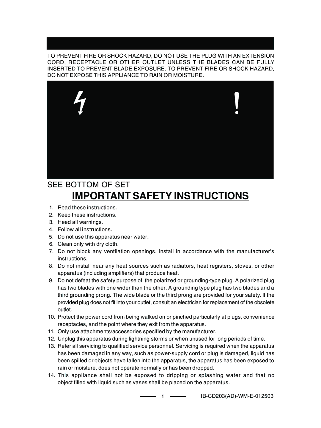 Lenoxx Electronics CD203 manual Important Safety Instructions 