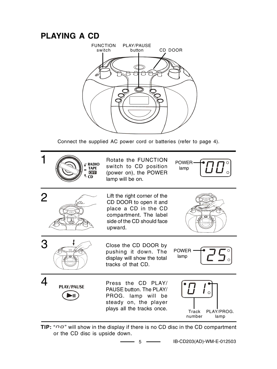 Lenoxx Electronics CD203 manual Playing a CD, Prog 