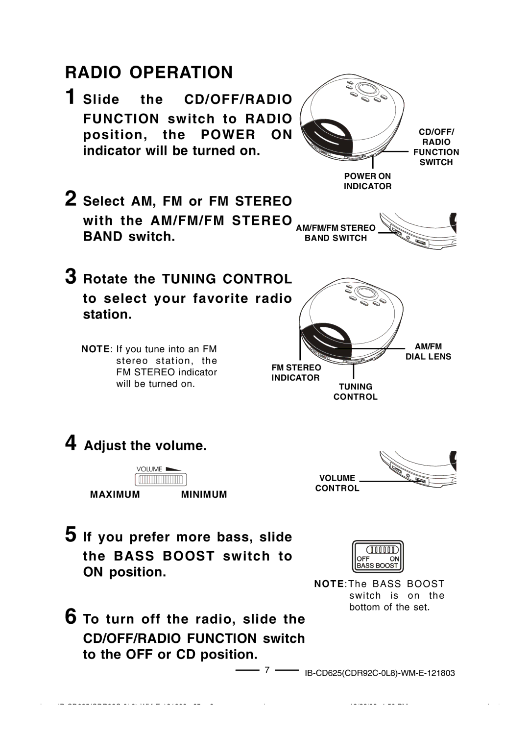 Lenoxx Electronics CD625 operating instructions Radio Operation 