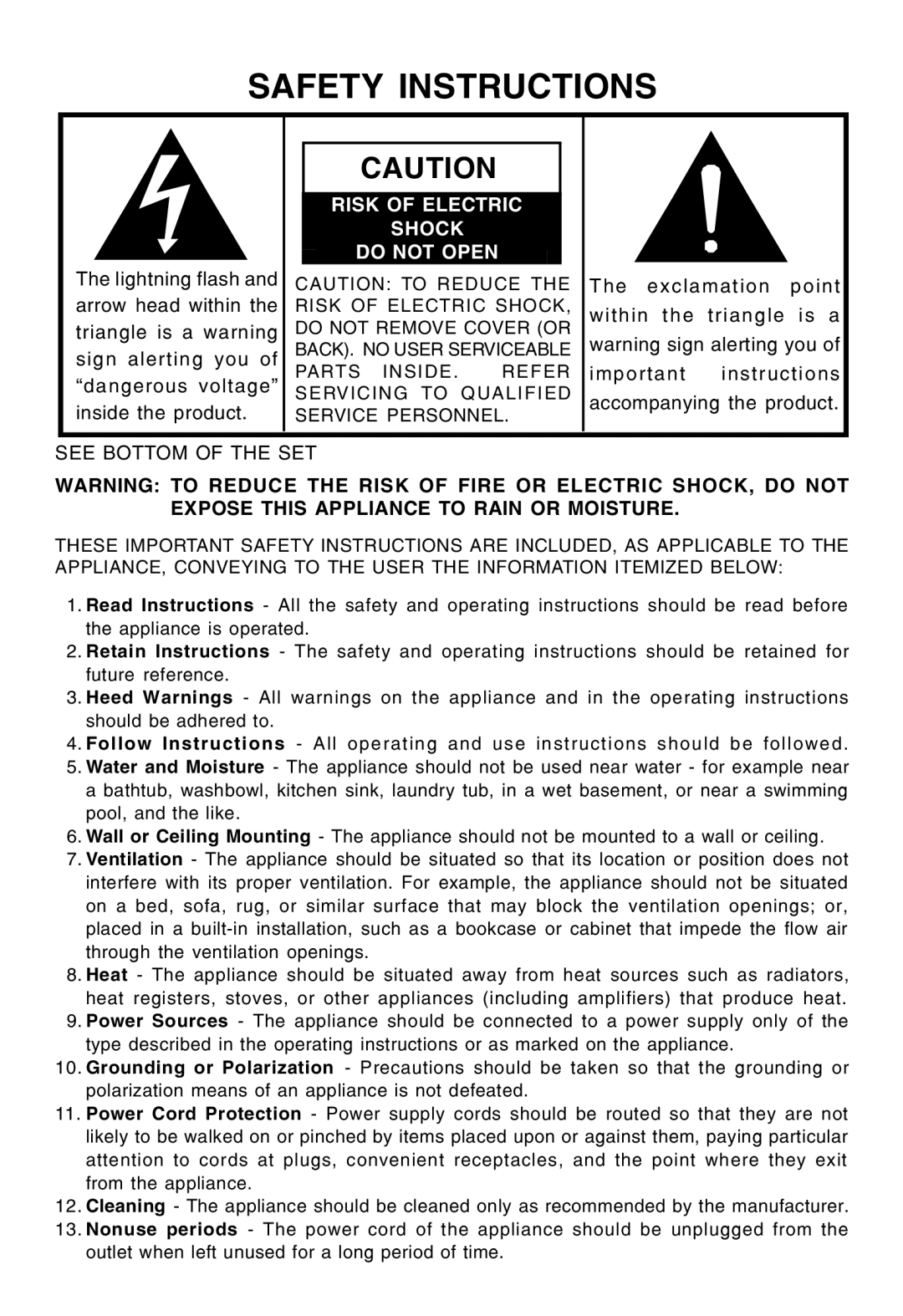 Lenoxx Electronics CDR-190 operating instructions Safety Instructions, See Bottom of the SET 