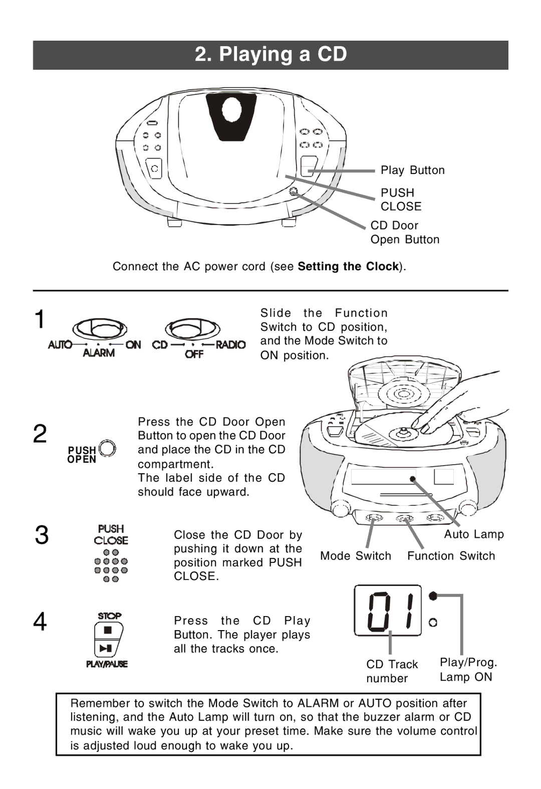 Lenoxx Electronics CDR-190 operating instructions Playing a CD, Push Close 