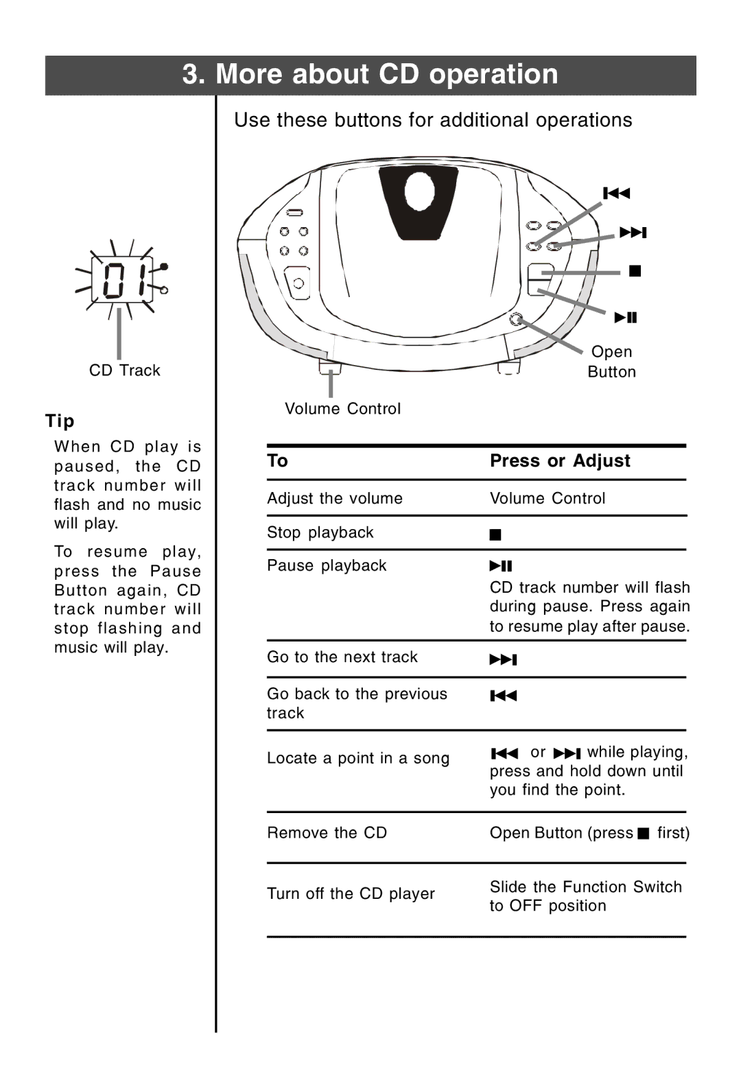 Lenoxx Electronics CDR-190 operating instructions More about CD operation, Tip 