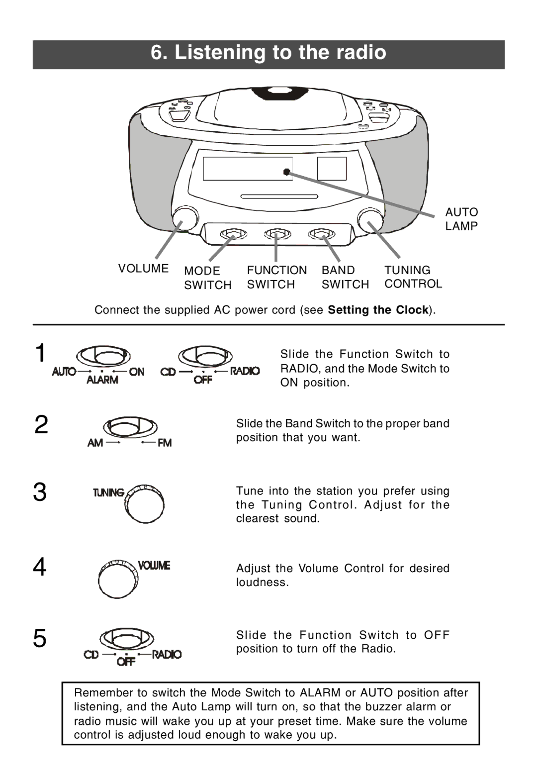 Lenoxx Electronics CDR-190 operating instructions Listening to the radio 