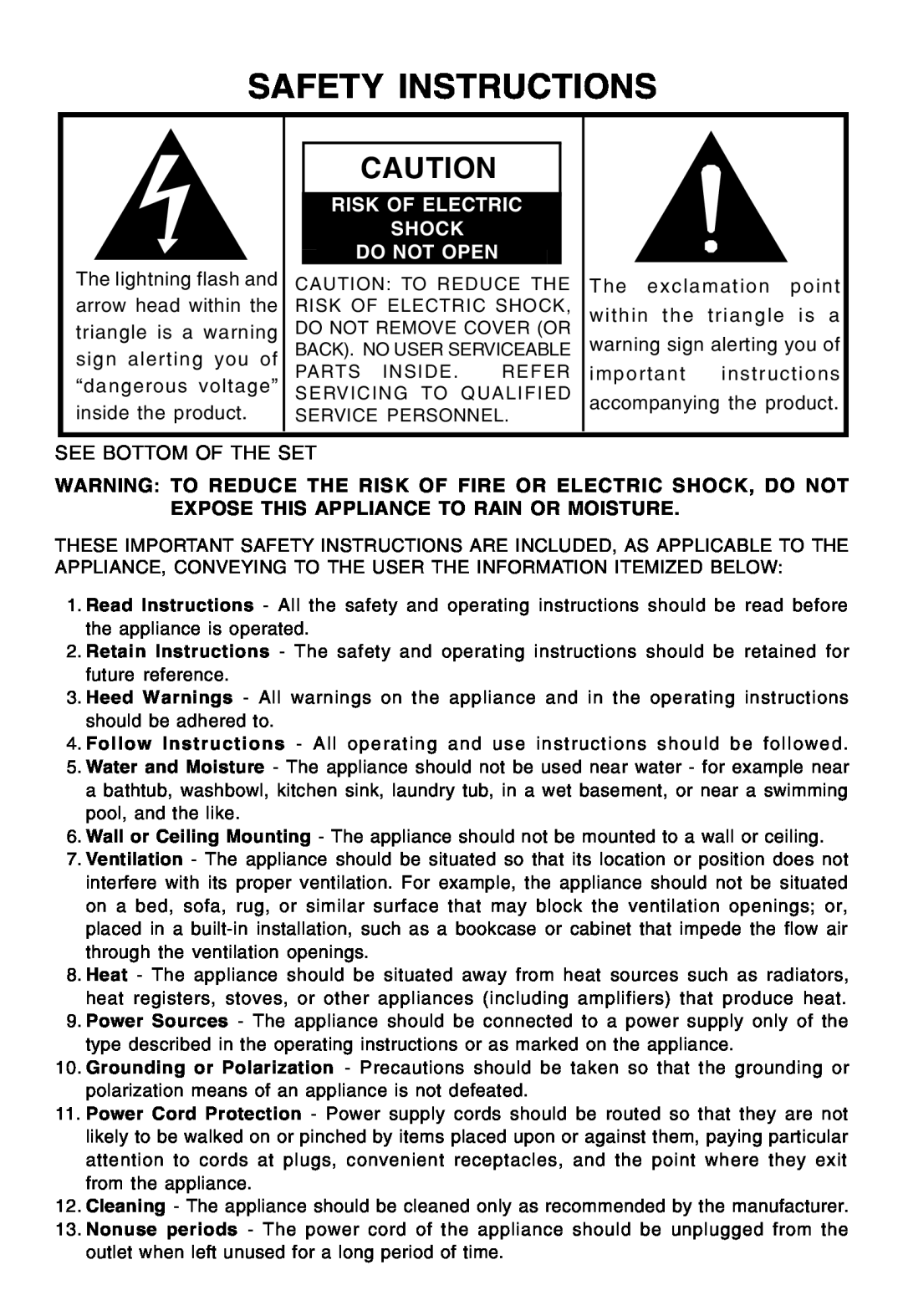 Lenoxx Electronics CDR-190 operating instructions Safety Instructions, Risk Of Electric Shock Do Not Open 