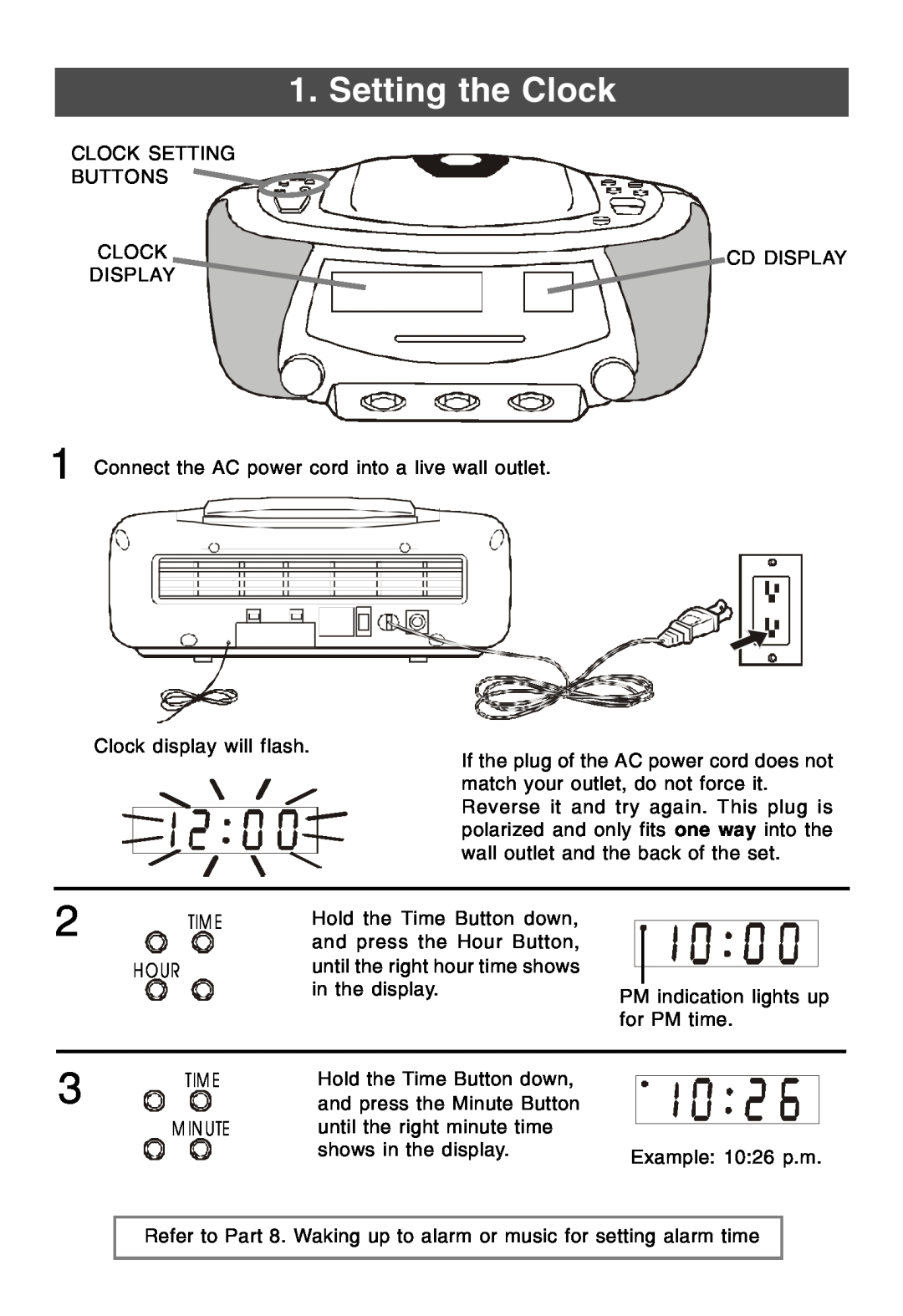 Lenoxx Electronics CDR-190 operating instructions Setting the Clock 