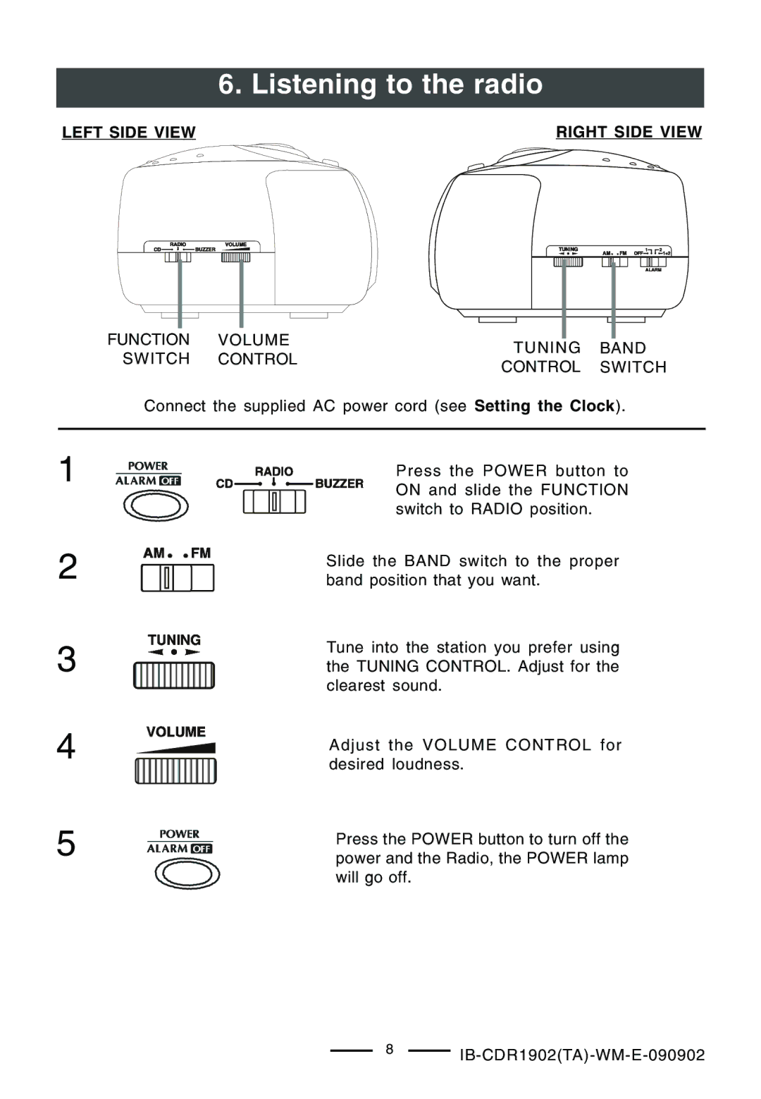 Lenoxx Electronics CDR-1902 operating instructions Listening to the radio 