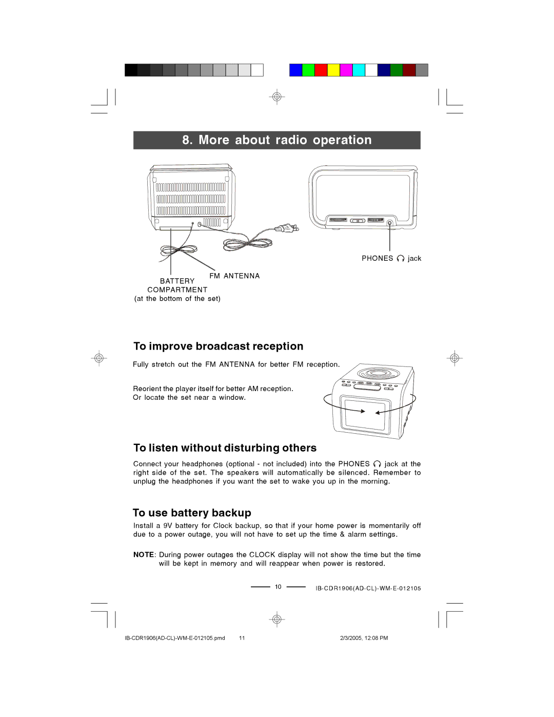 Lenoxx Electronics CDR1906 More about radio operation, To improve broadcast reception, To listen without disturbing others 