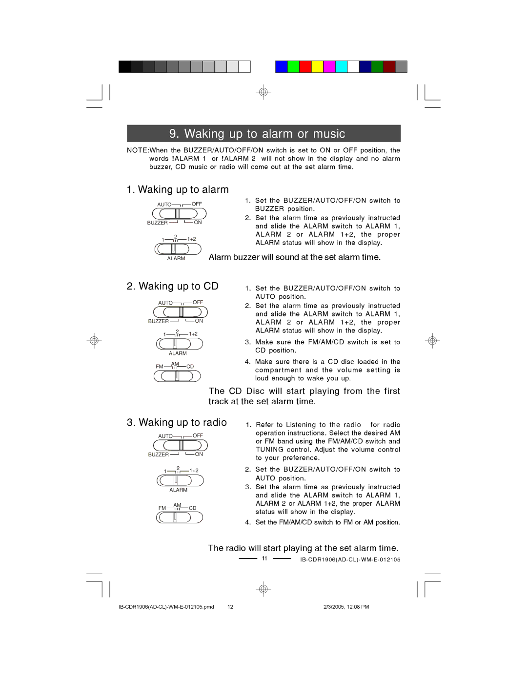 Lenoxx Electronics CDR1906 manual Waking up to alarm or music 