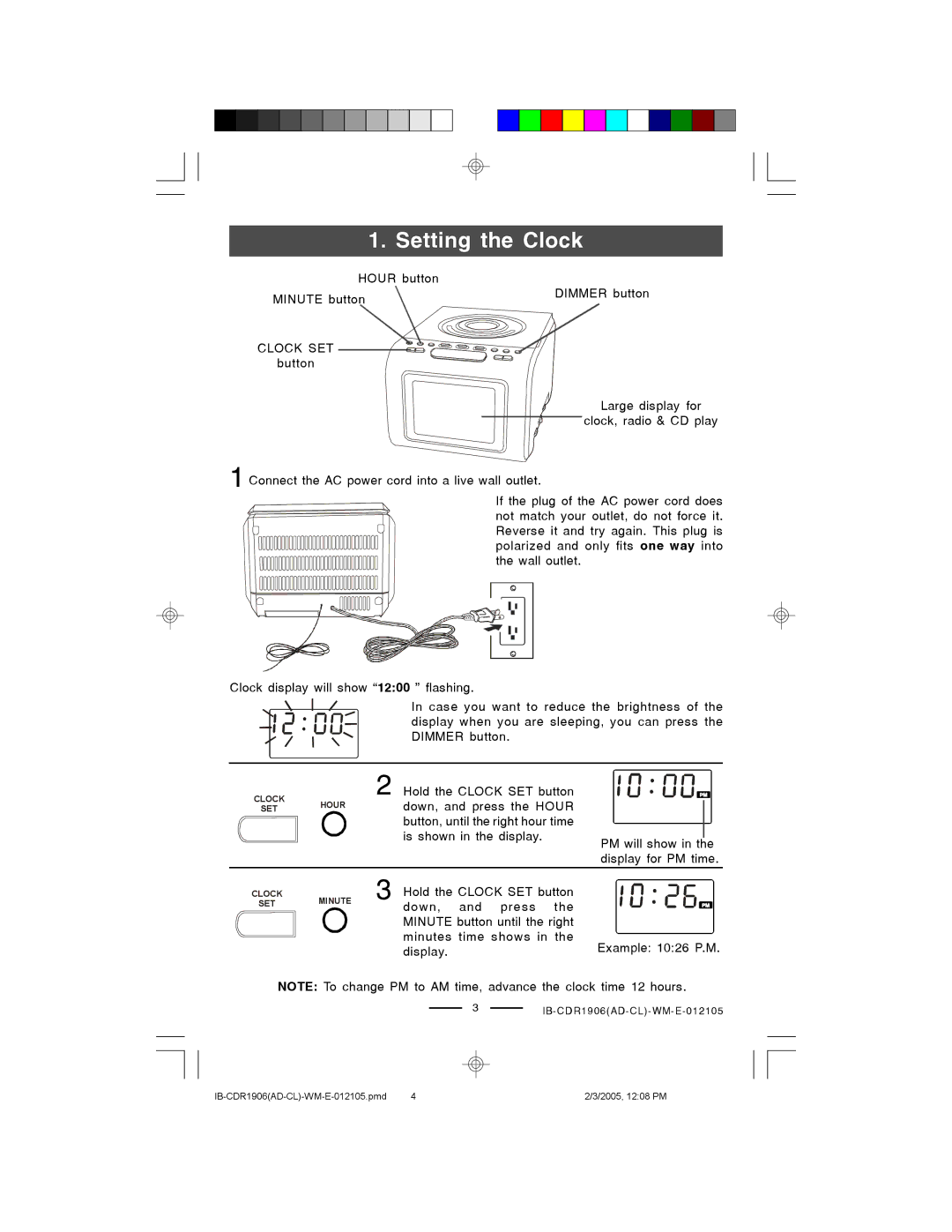 Lenoxx Electronics CDR1906 manual Setting the Clock, Clock SET 