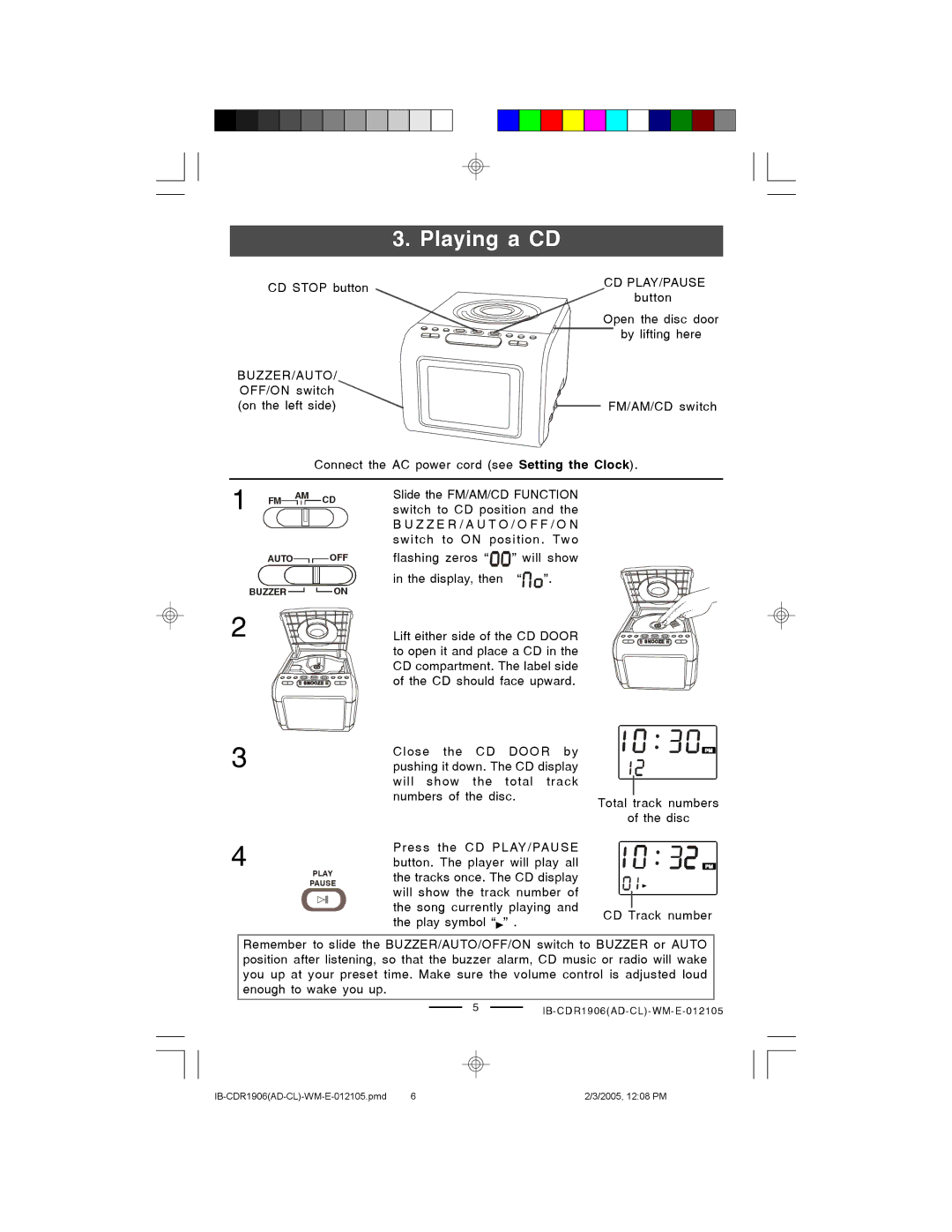 Lenoxx Electronics CDR1906 manual Playing a CD, Cd Play/Pause 