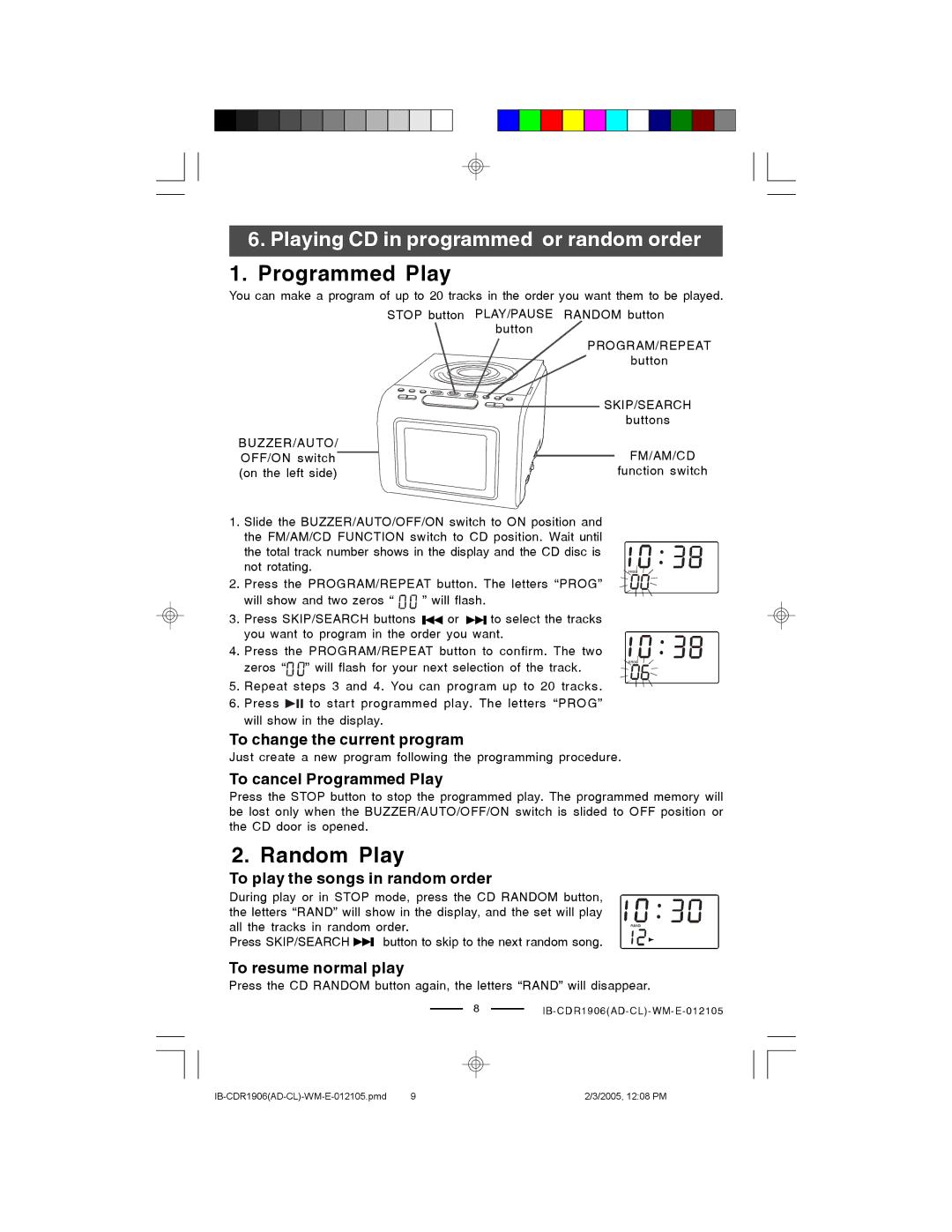 Lenoxx Electronics CDR1906 manual Programmed Play 