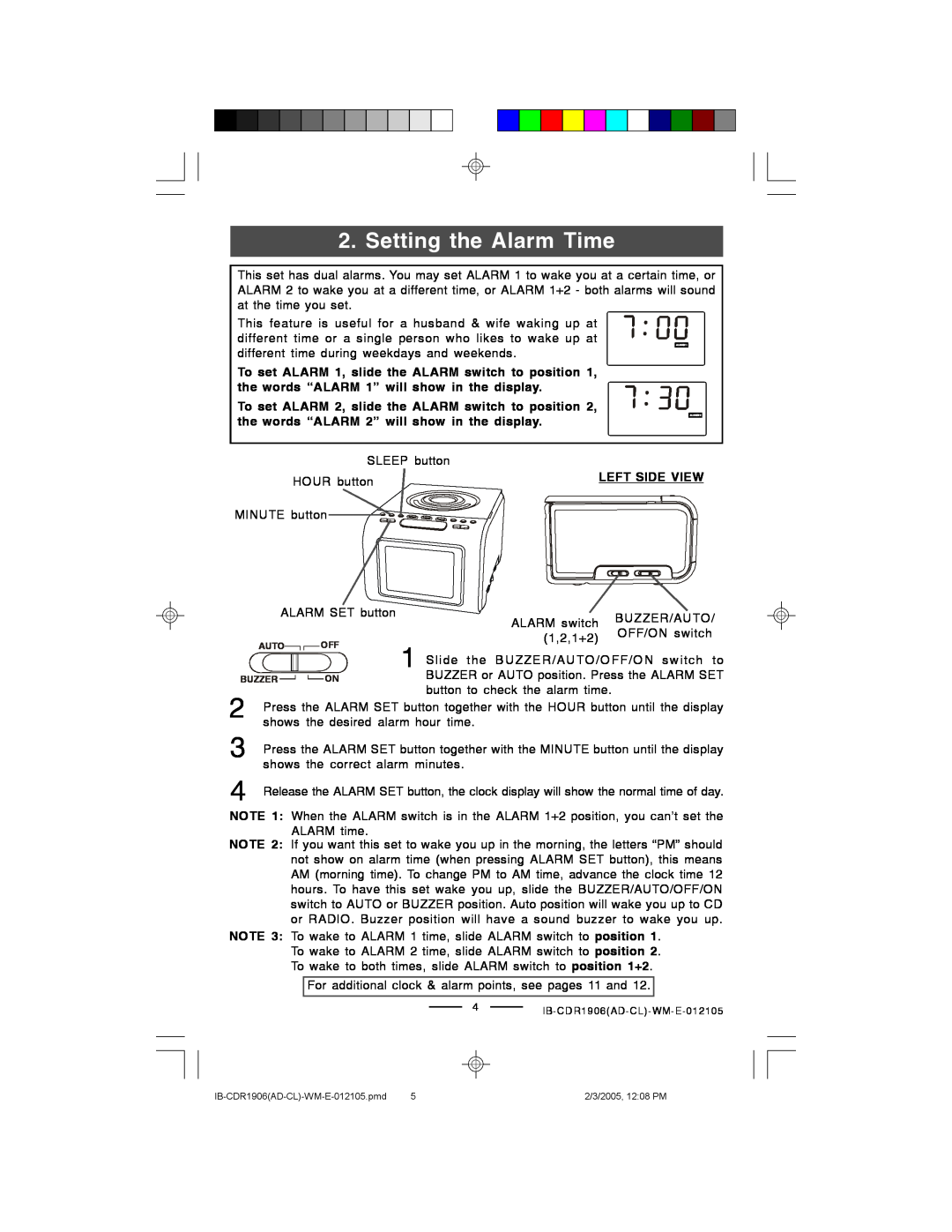 Lenoxx Electronics CDR1906 manual Setting the Alarm Time 