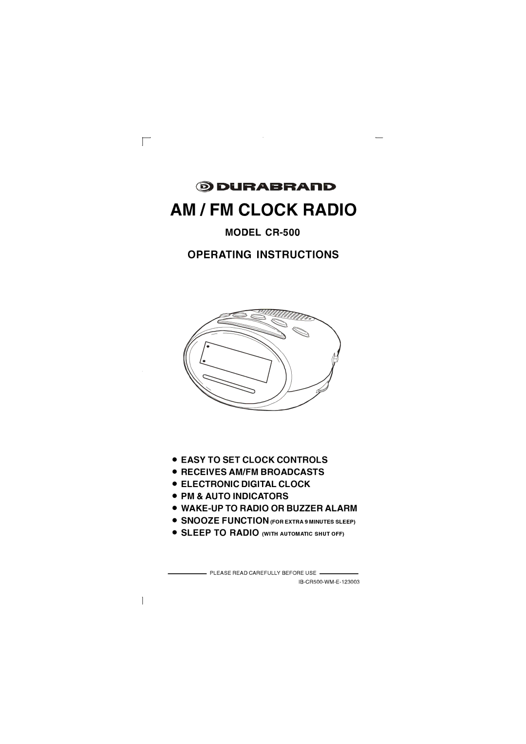 Lenoxx Electronics CR-500 operating instructions AM / FM Clock Radio 