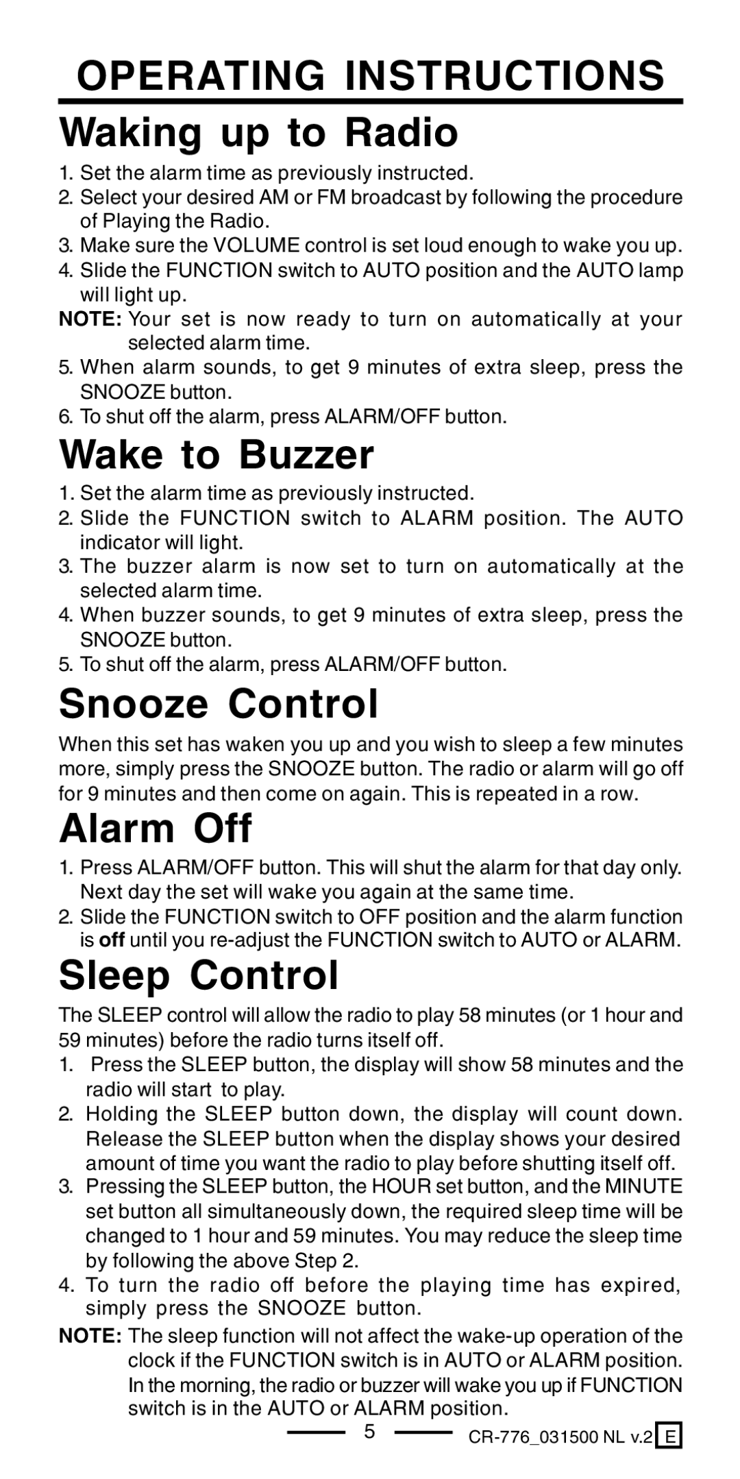 Lenoxx Electronics CR-776 operating instructions Operating Instructions 