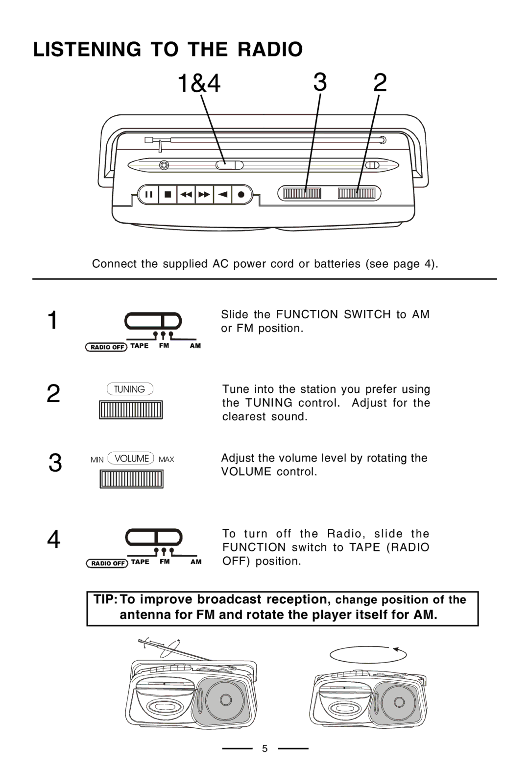 Lenoxx Electronics CT-99 operating instructions Listening to the Radio 