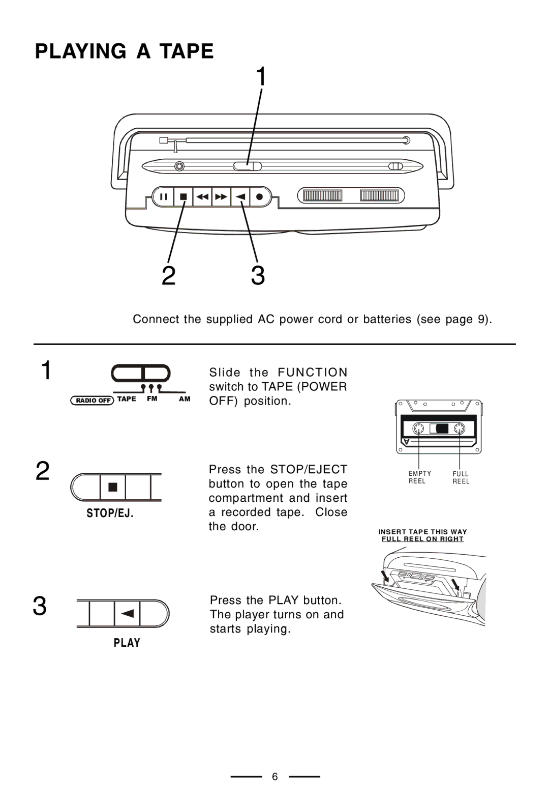 Lenoxx Electronics CT-99 operating instructions Playing a Tape, STOP/EJ Play 