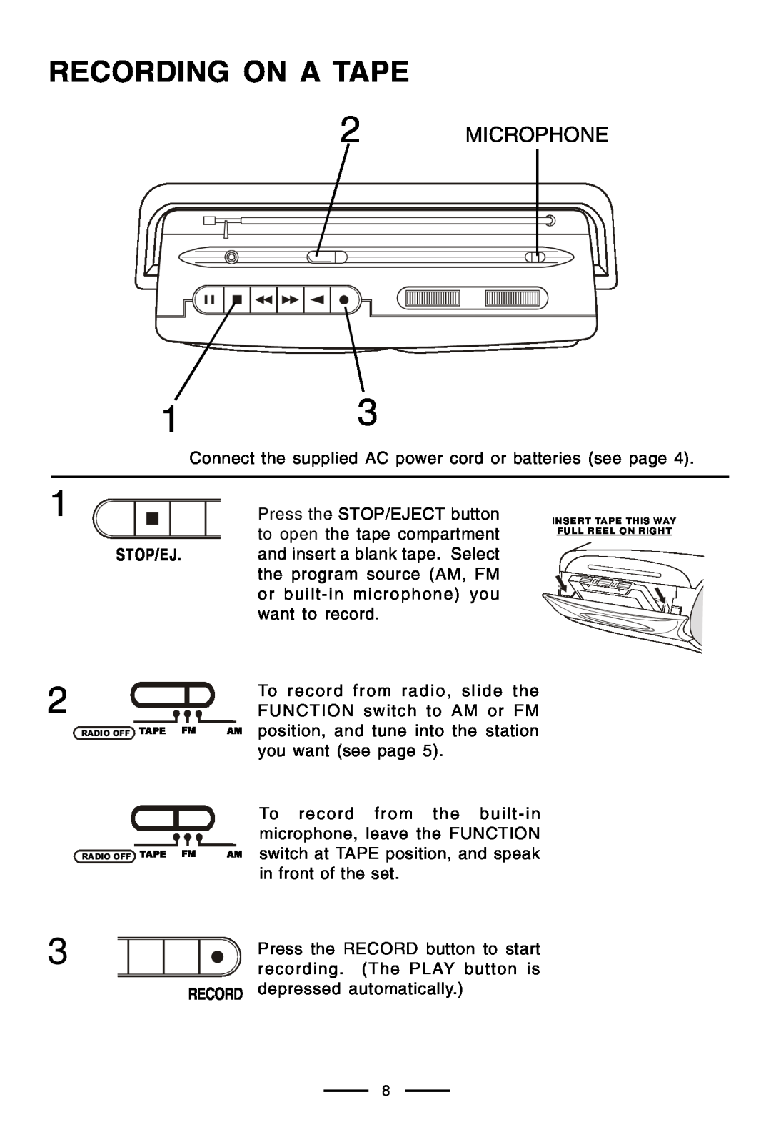 Lenoxx Electronics CT-99 operating instructions Recording On A Tape, Microphone 