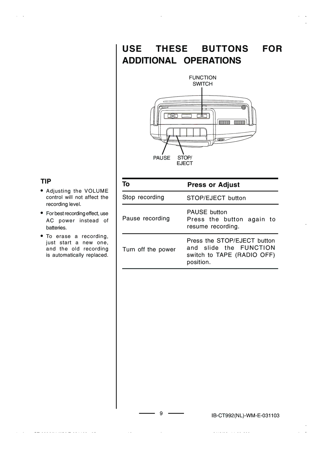 Lenoxx Electronics CT-992 manual Tip 