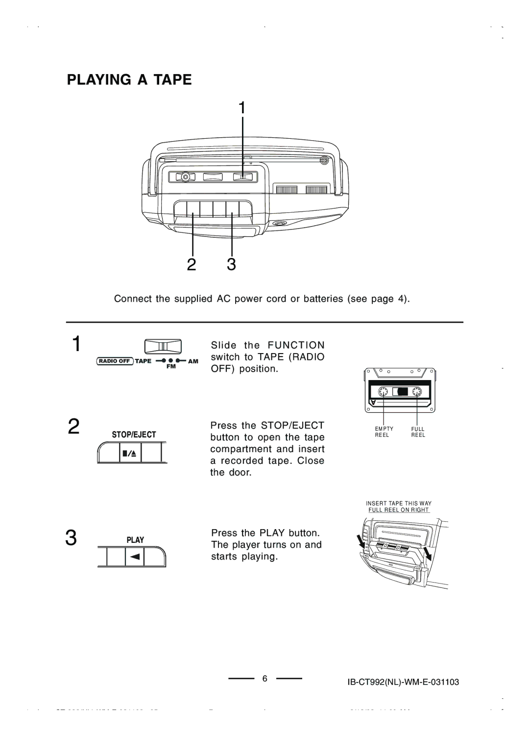 Lenoxx Electronics CT-992 manual Playing a Tape 