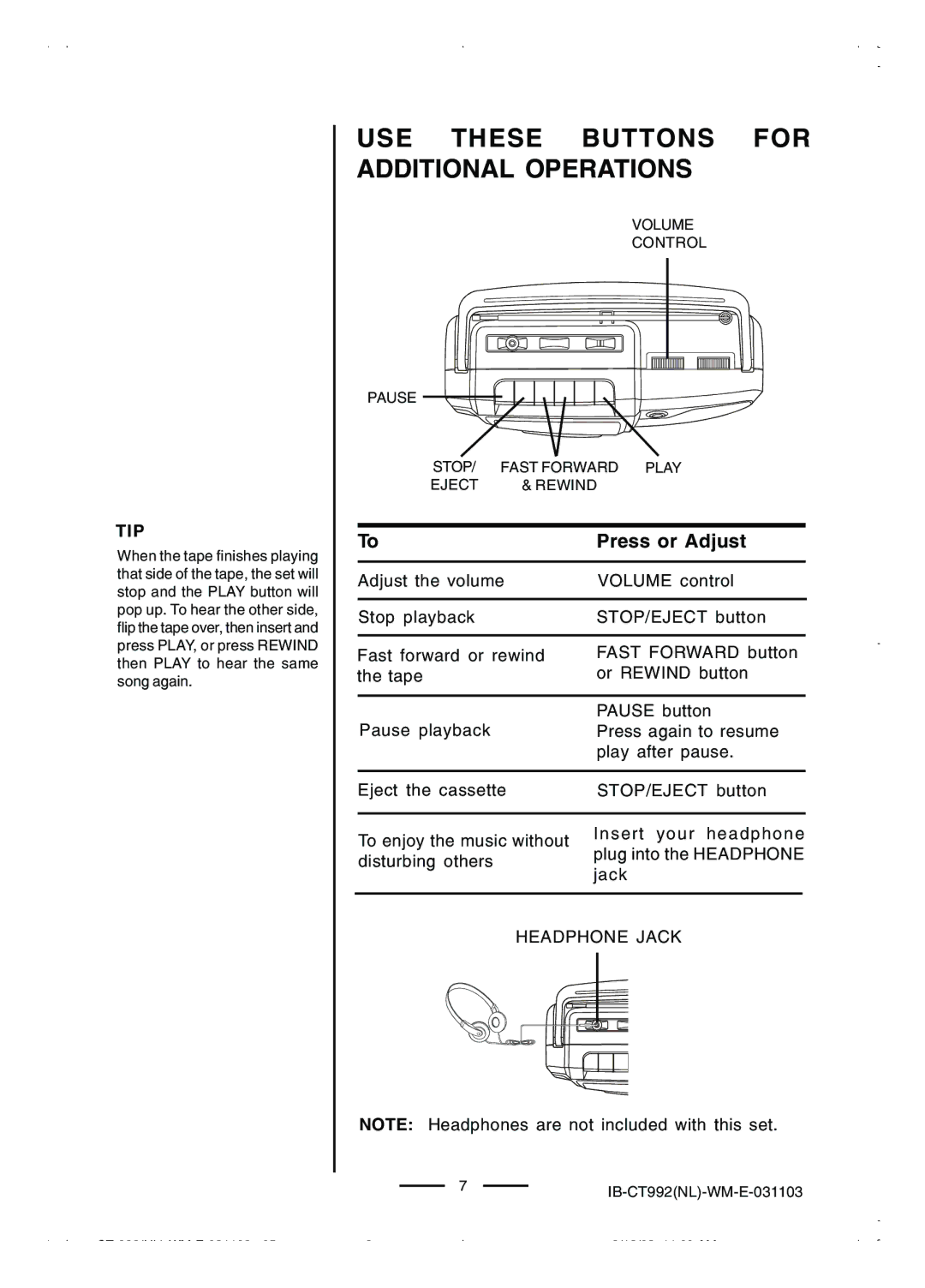 Lenoxx Electronics CT-992 manual USE These Buttons for Additional Operations, Tip 