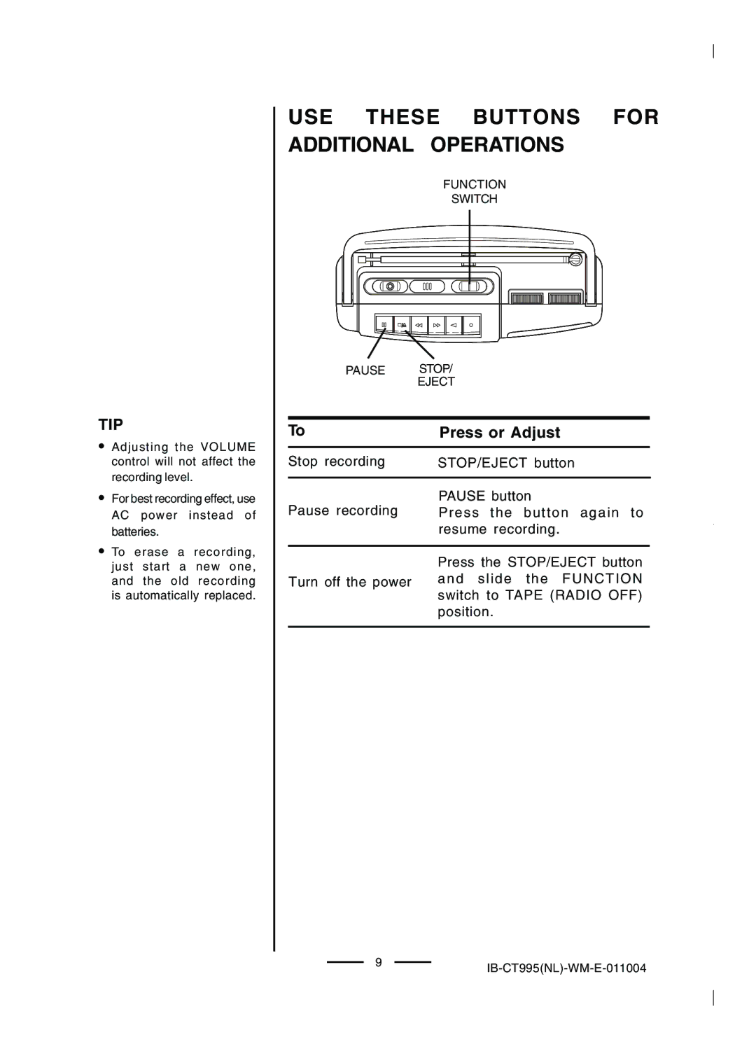 Lenoxx Electronics CT-995 operating instructions Tip 