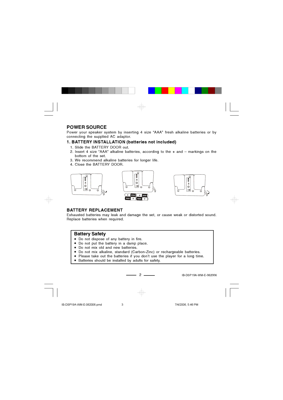 Lenoxx Electronics DSP-19A Power Source, Battery Installation batteries not included, Battery Replacement 