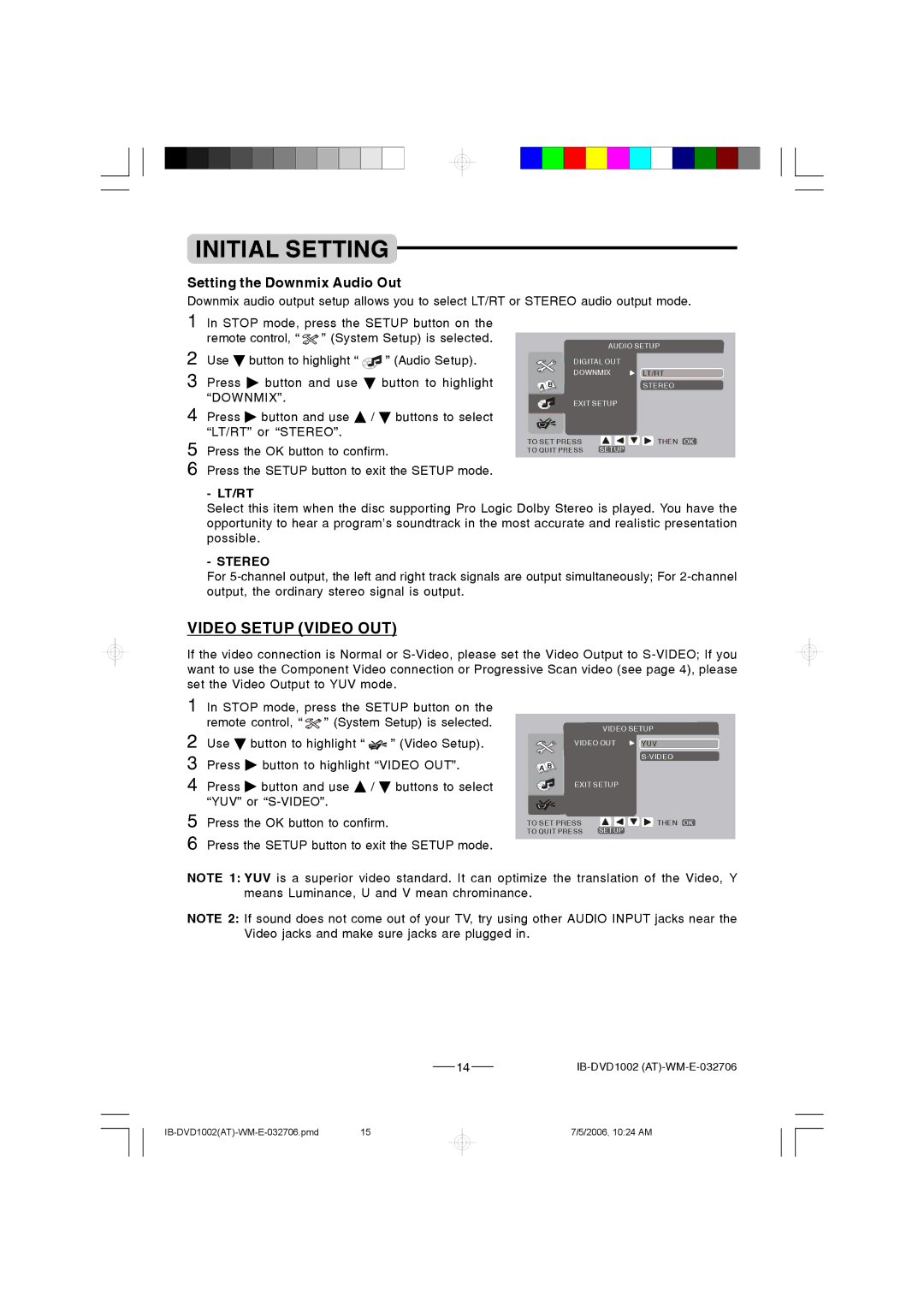 Lenoxx Electronics DVD-1002 manual Setting the Downmix Audio Out 