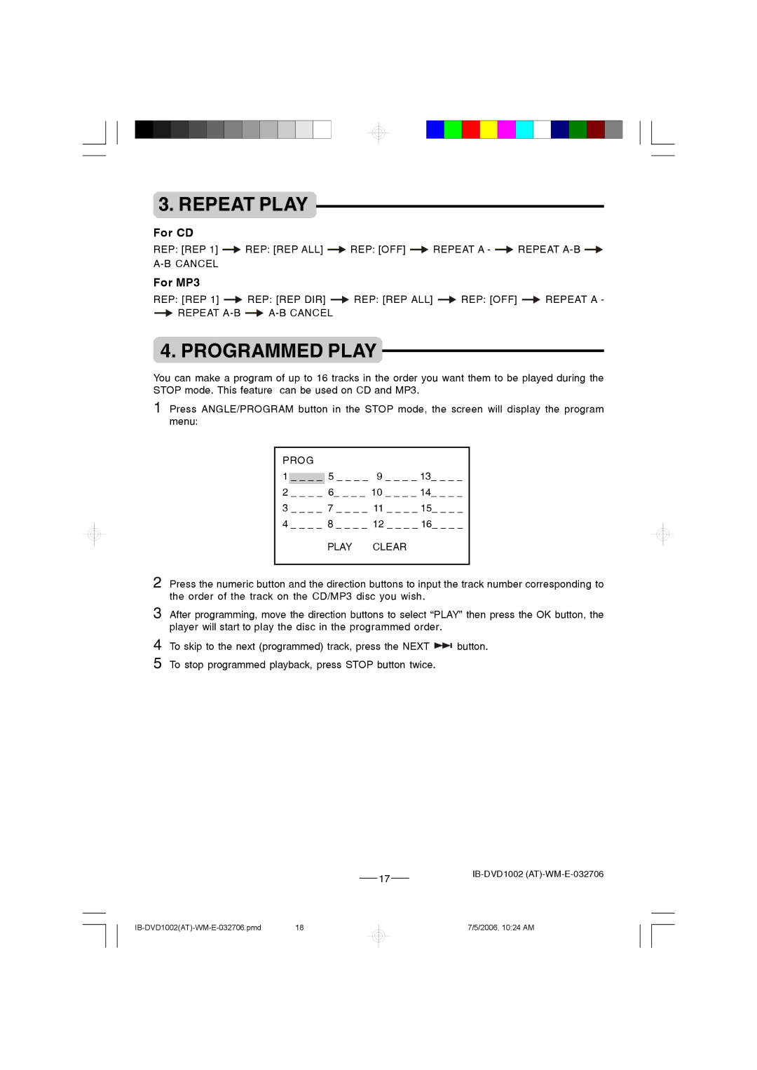 Lenoxx Electronics DVD-1002 manual Programmed Play, For CD, For MP3 