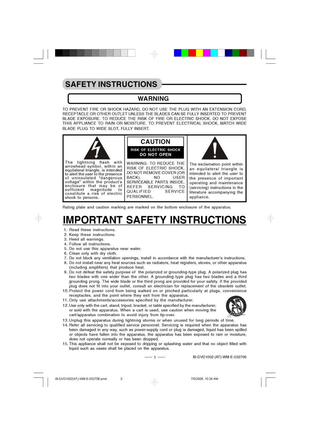 Lenoxx Electronics DVD-1002 manual Safety Instructions, Blade Plug to Wide SLOT, Fully Insert 