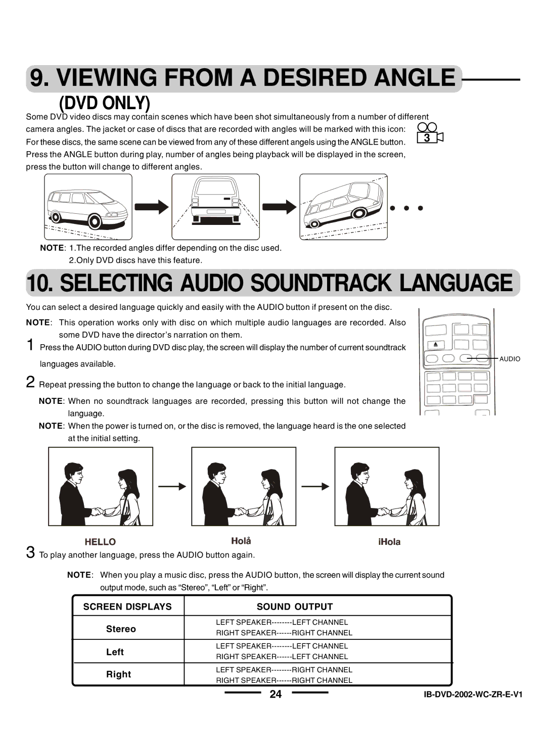 Lenoxx Electronics DVD-2002 instruction manual Viewing from a Desired Angle, DVD only 