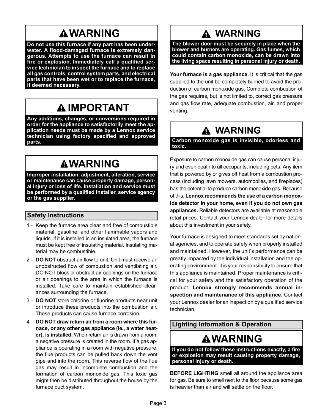 Lenoxx Electronics G41UF manual Safety Instructions, Lighting Information & Operation 