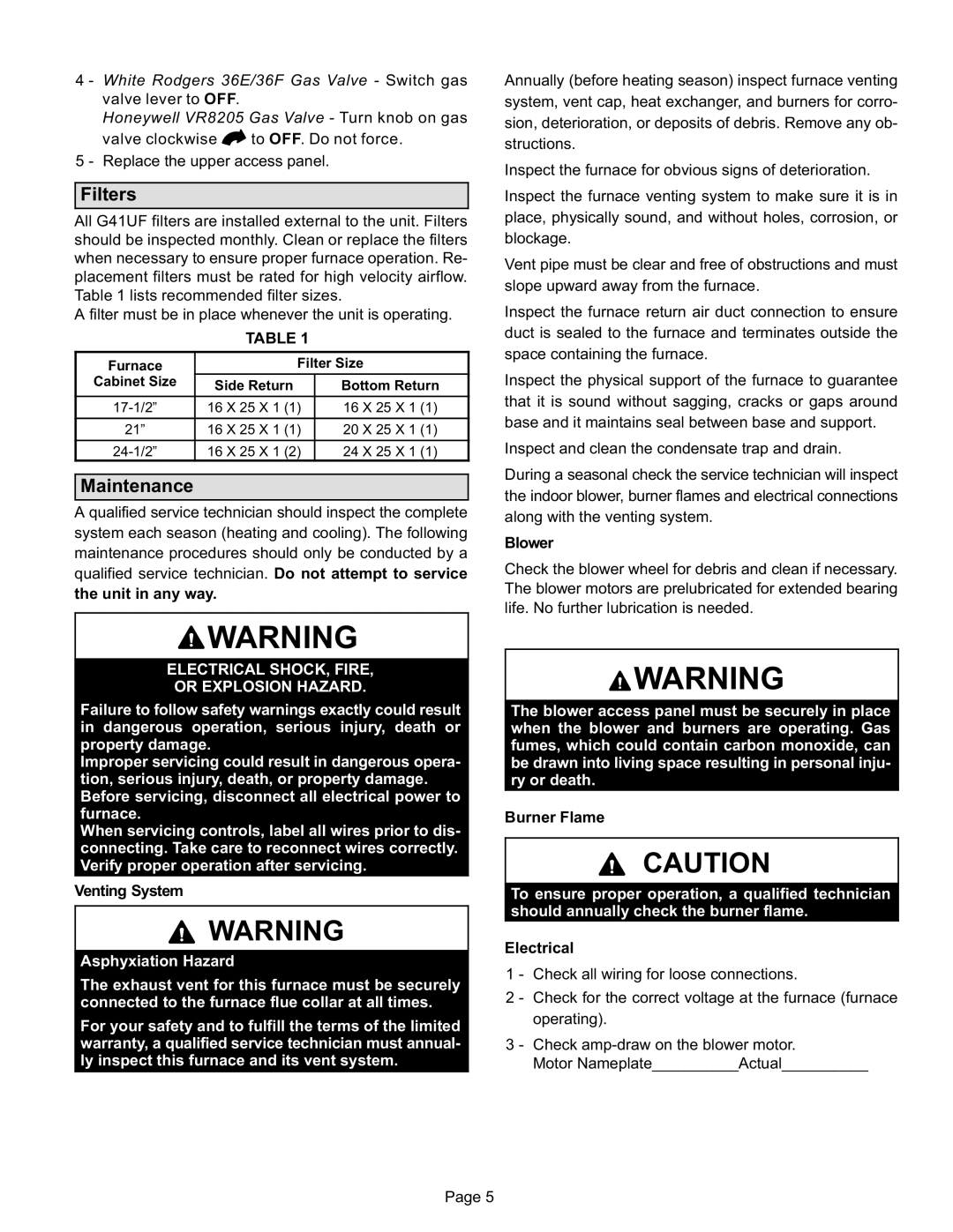 Lenoxx Electronics G41UF manual Filters, Maintenance 