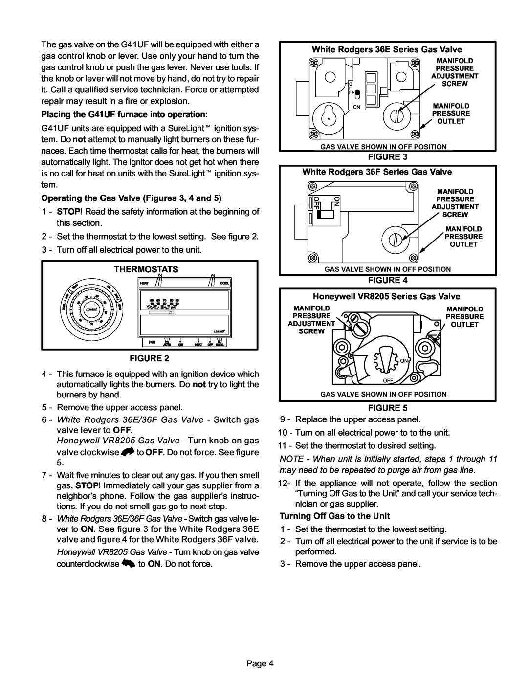 Lenoxx Electronics manual Placing the G41UF furnace into operation 
