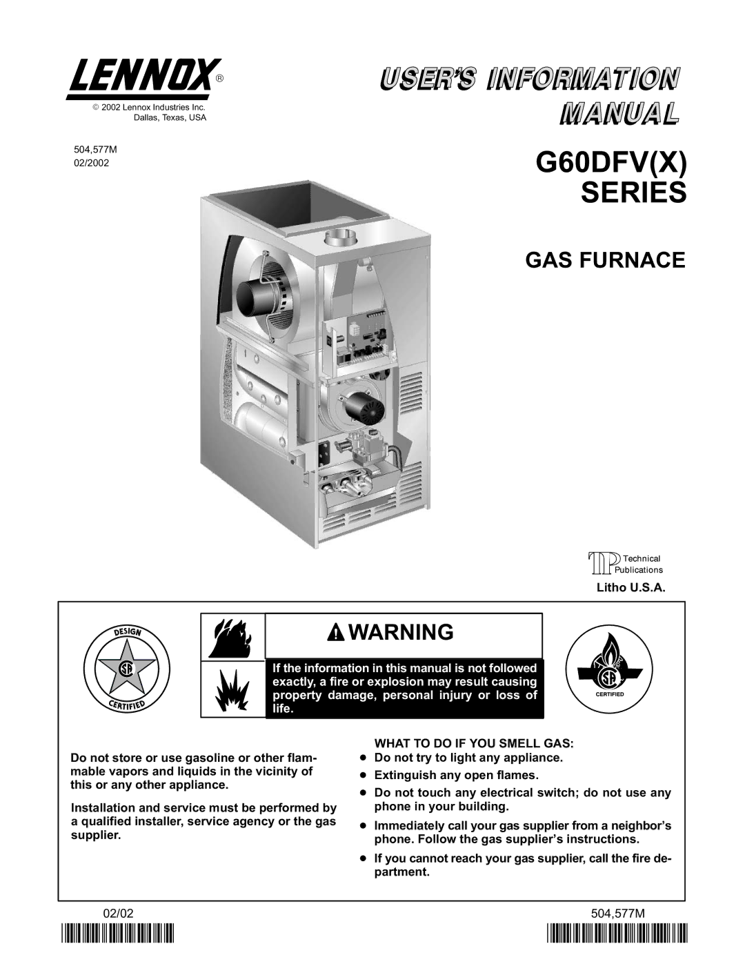 Lenoxx Electronics G60DFV(X) manual G60DFVX Series, What to do if YOU Smell GAS 