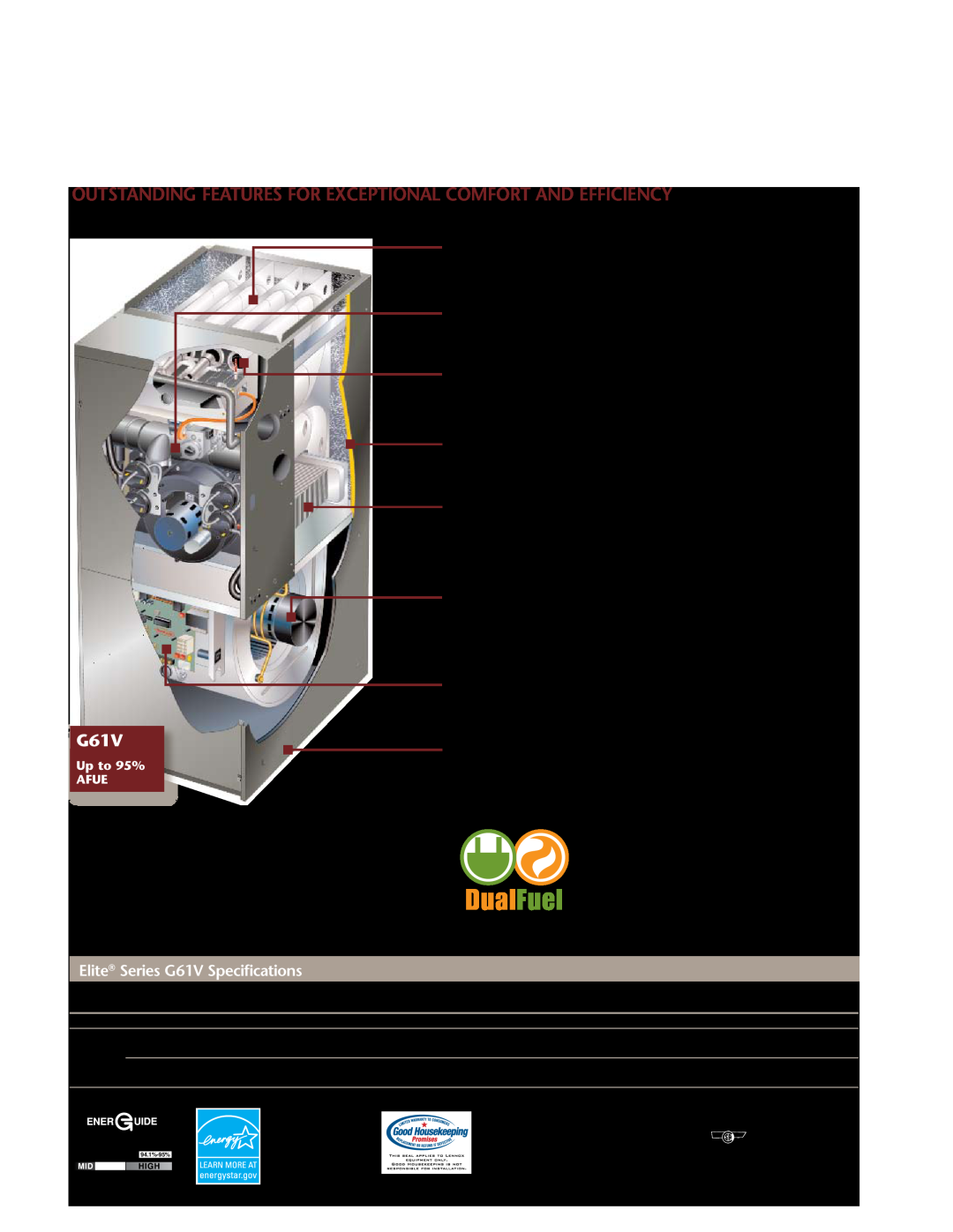 Lenoxx Electronics manual Robust Stainless Steel Secondary Heat Exchanger, Elite Series G61V Specifications 