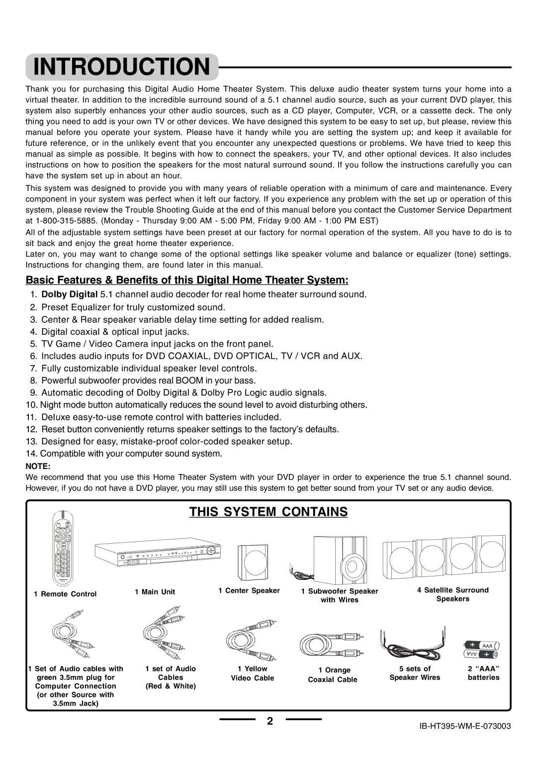 Lenoxx Electronics HT-395 manual Introduction 