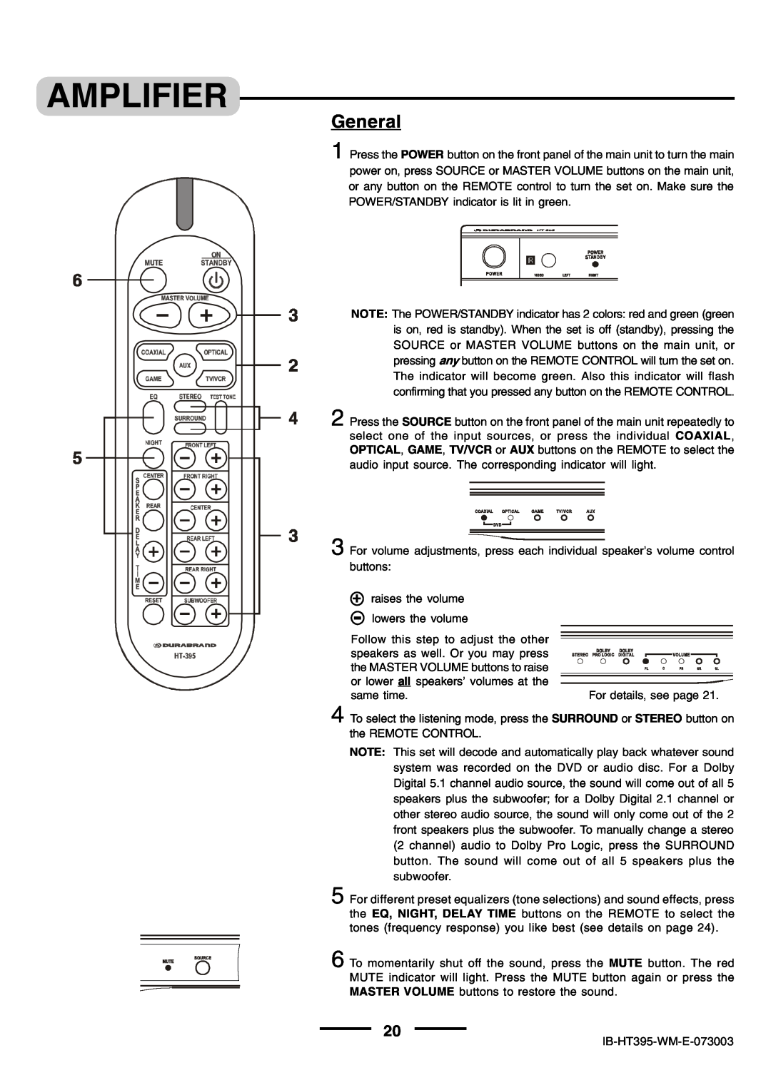 Lenoxx Electronics HT-395 manual Amplifier, General 