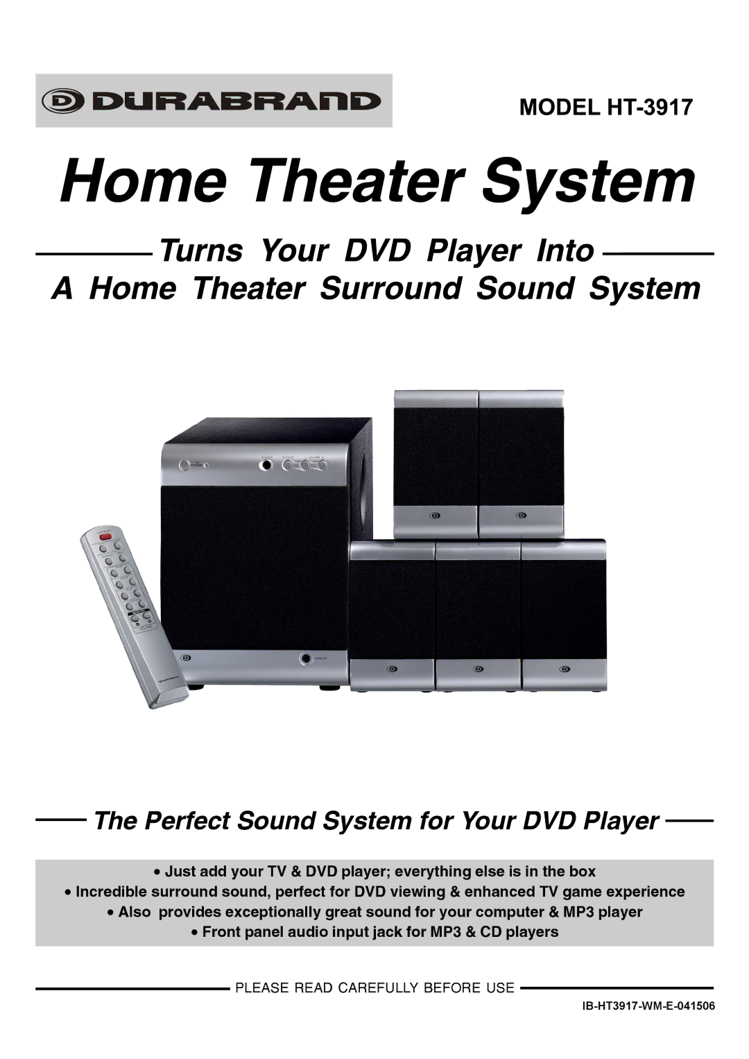 Lenoxx Electronics HT3917 manual Perfect Sound System for Your DVD Player 