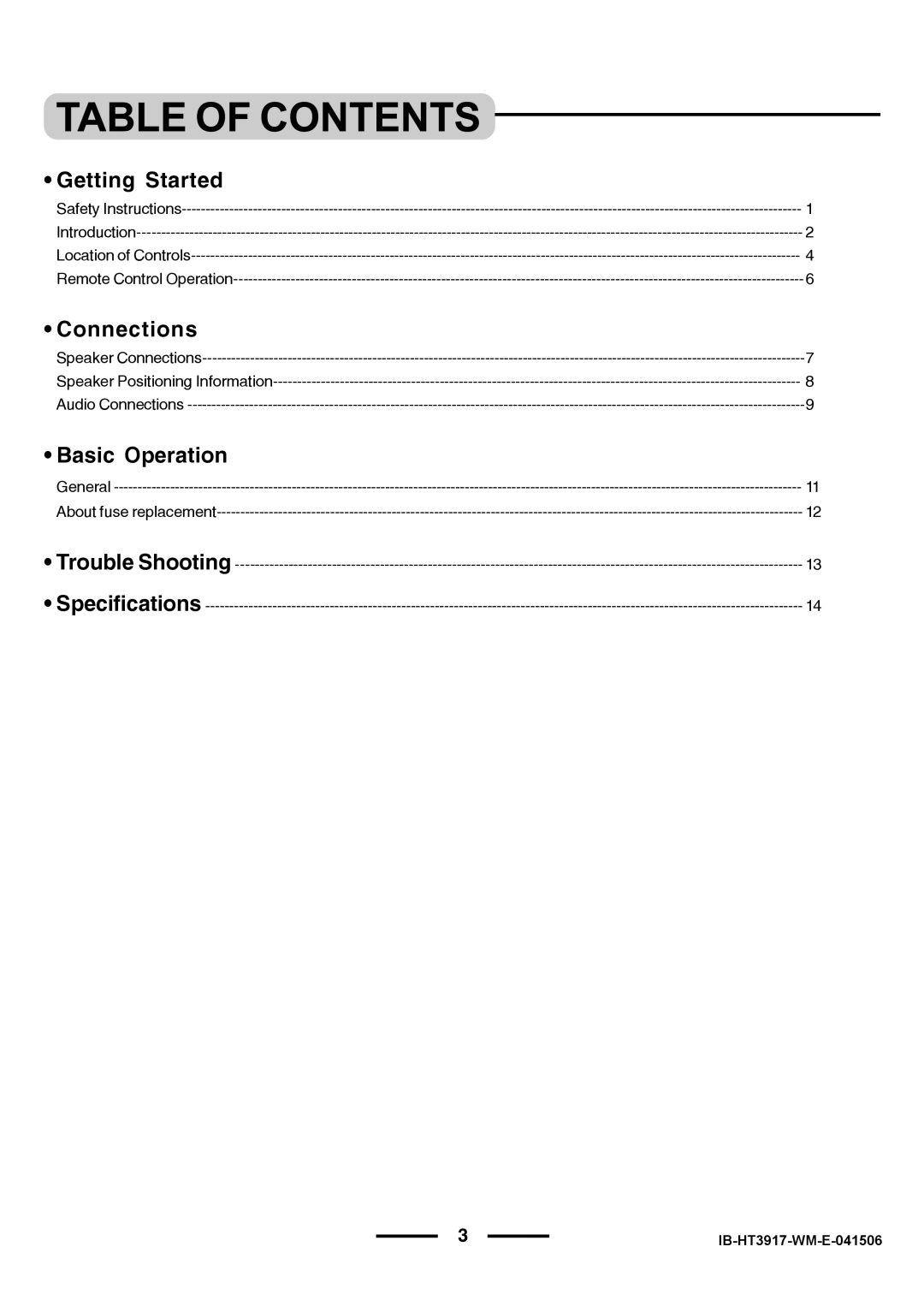 Lenoxx Electronics HT3917 manual Getting Started, Connections, Basic Operation 