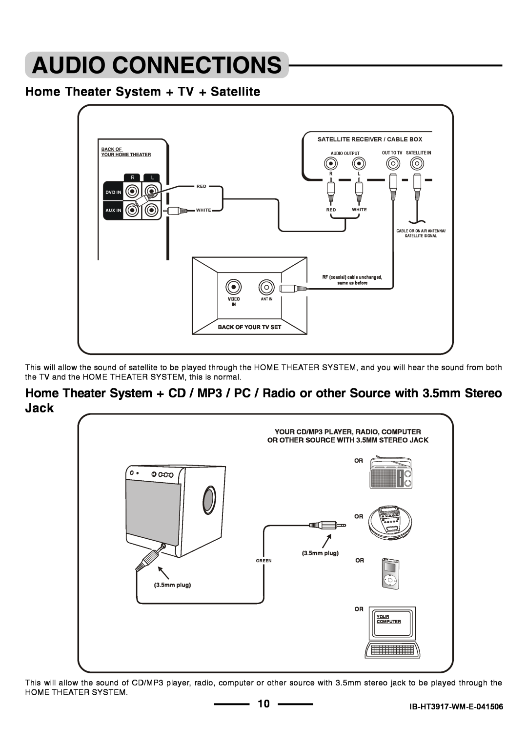 Lenoxx Electronics HT3917 manual Home Theater System + TV + Satellite 