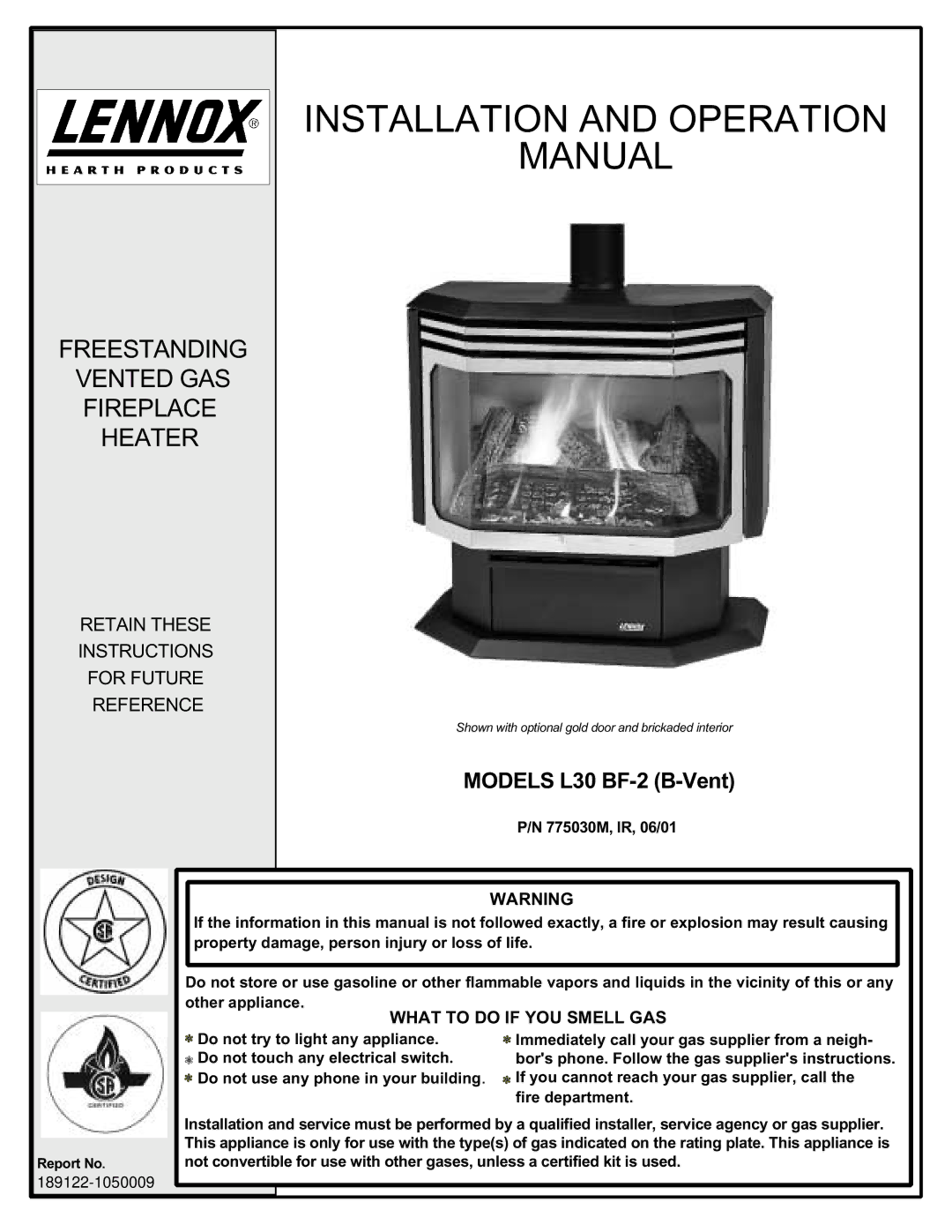 Lenoxx Electronics L30 BF-2 operation manual Installation and Operation Manual, 189122-1050009 