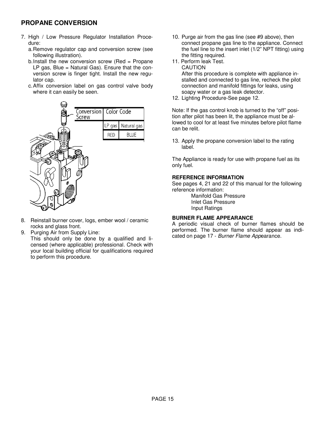 Lenoxx Electronics L30 BF-2 operation manual Reference Information, Burner Flame Appearance 