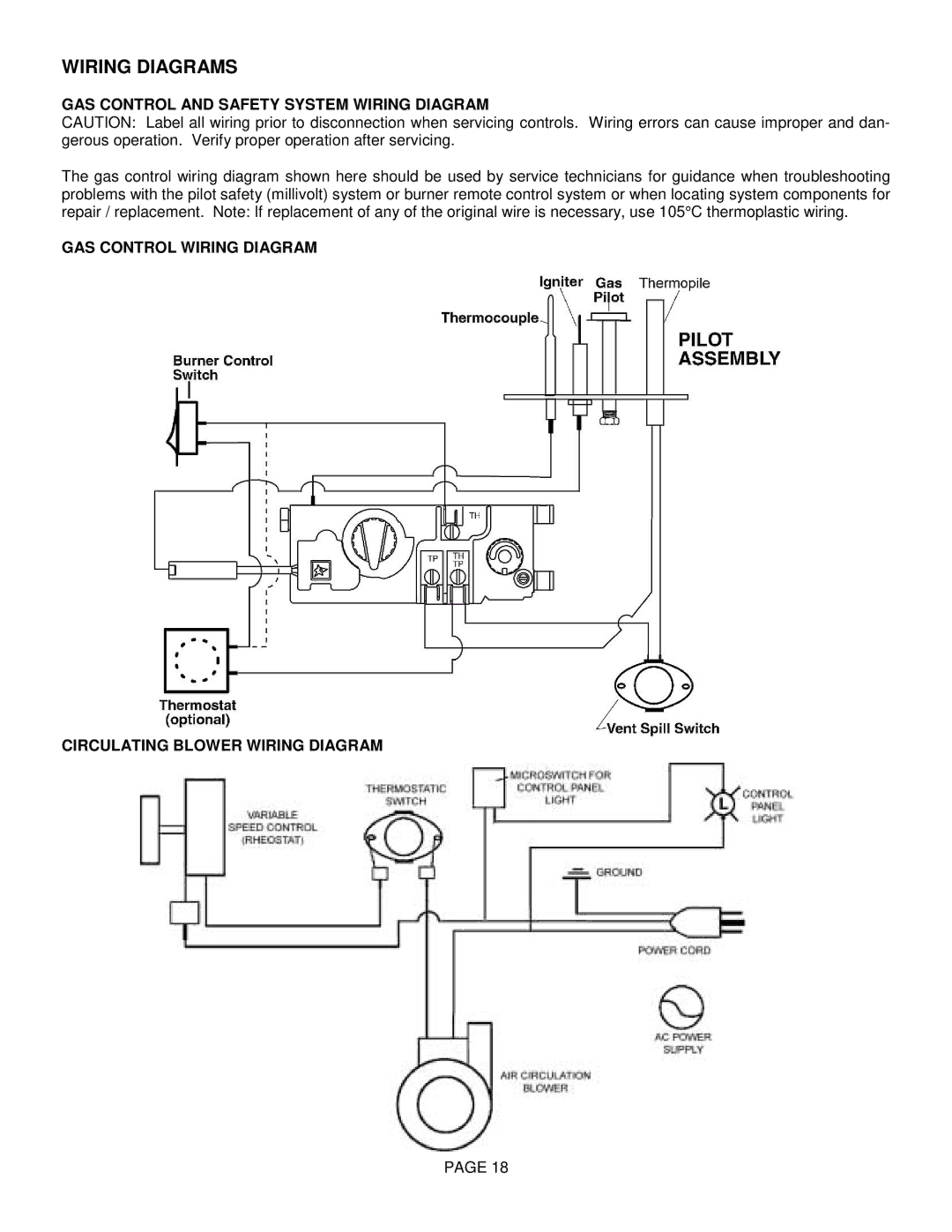 Lenoxx Electronics L30 BF-2 operation manual Wiring Diagrams, GAS Control and Safety System Wiring Diagram 