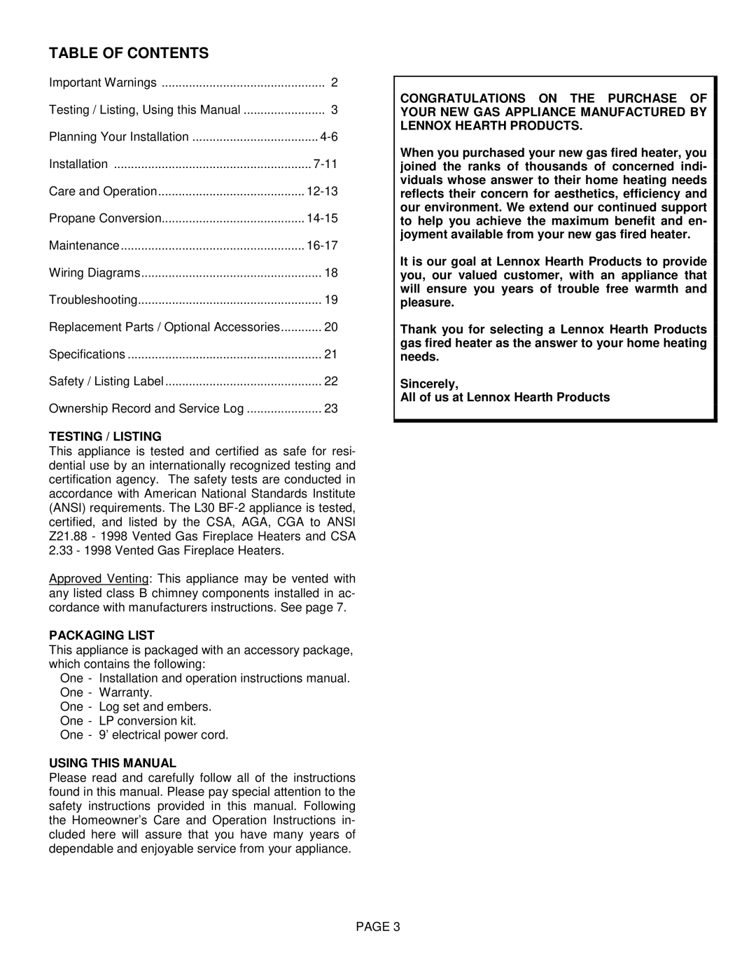 Lenoxx Electronics L30 BF-2 operation manual Table of Contents 