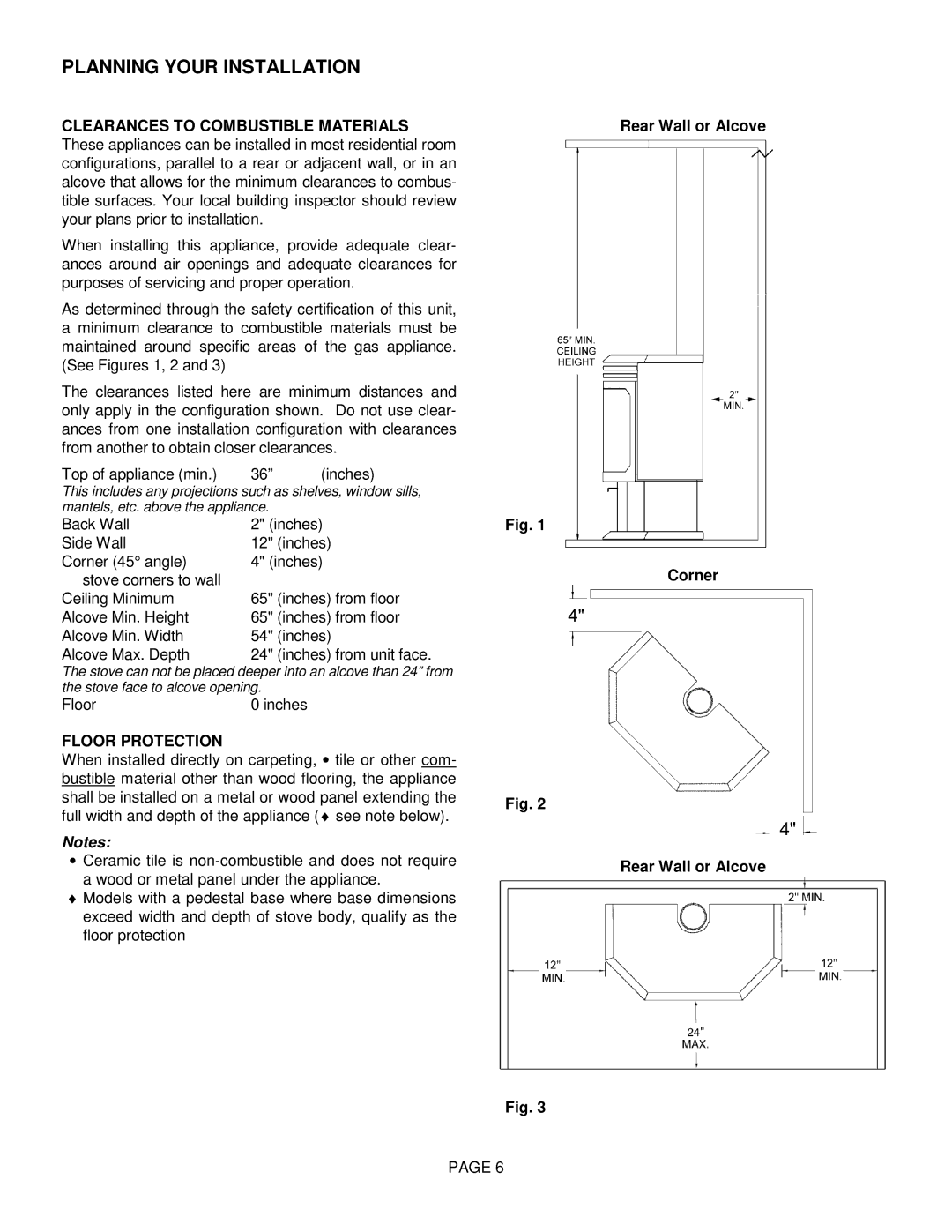 Lenoxx Electronics L30 BF-2 operation manual Floor Protection, Rear Wall or Alcove Corner 